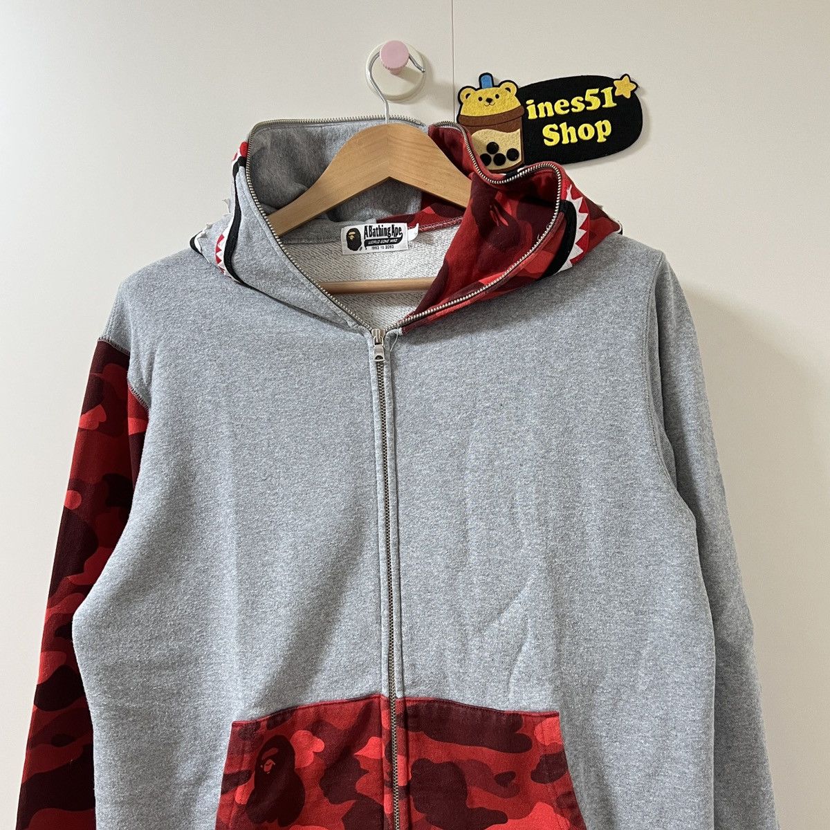 Bape Bape red camo sleeve shark zip up hoodie Size US L / EU 52-54 / 3 - 8 Thumbnail