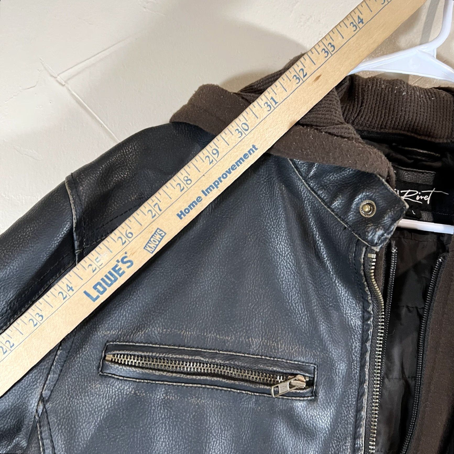 Vintage Black Rivet Jacket Motorcycle Jacket Removable Hood L Mens Black Polyester Full Zip Insulated Mid-Length Vintage No Size US L / EU 52-54 / 3 - 5 Thumbnail