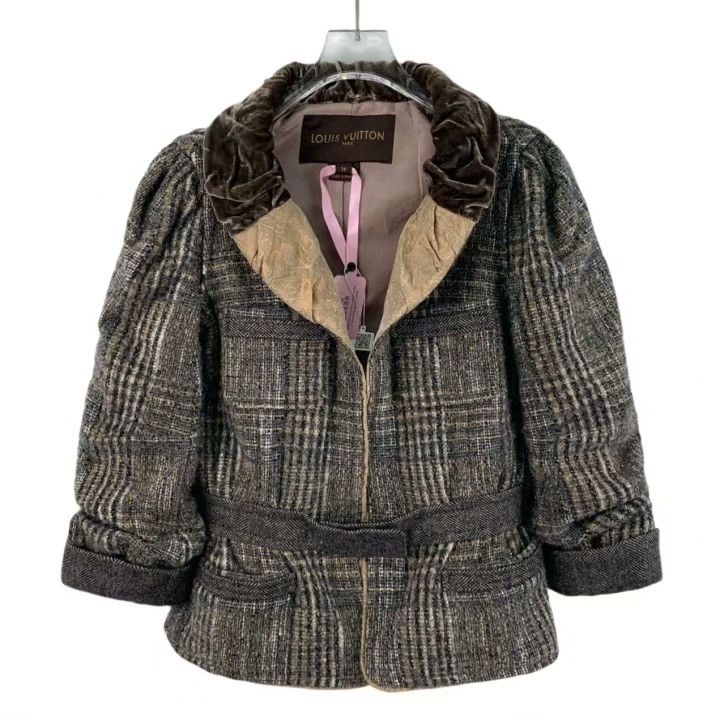 Louis Vuitton Louis Vuitton Brown Plaid Wool Bow Collar Jacket Size S / US 4 / IT 40 - 1 Thumbnail