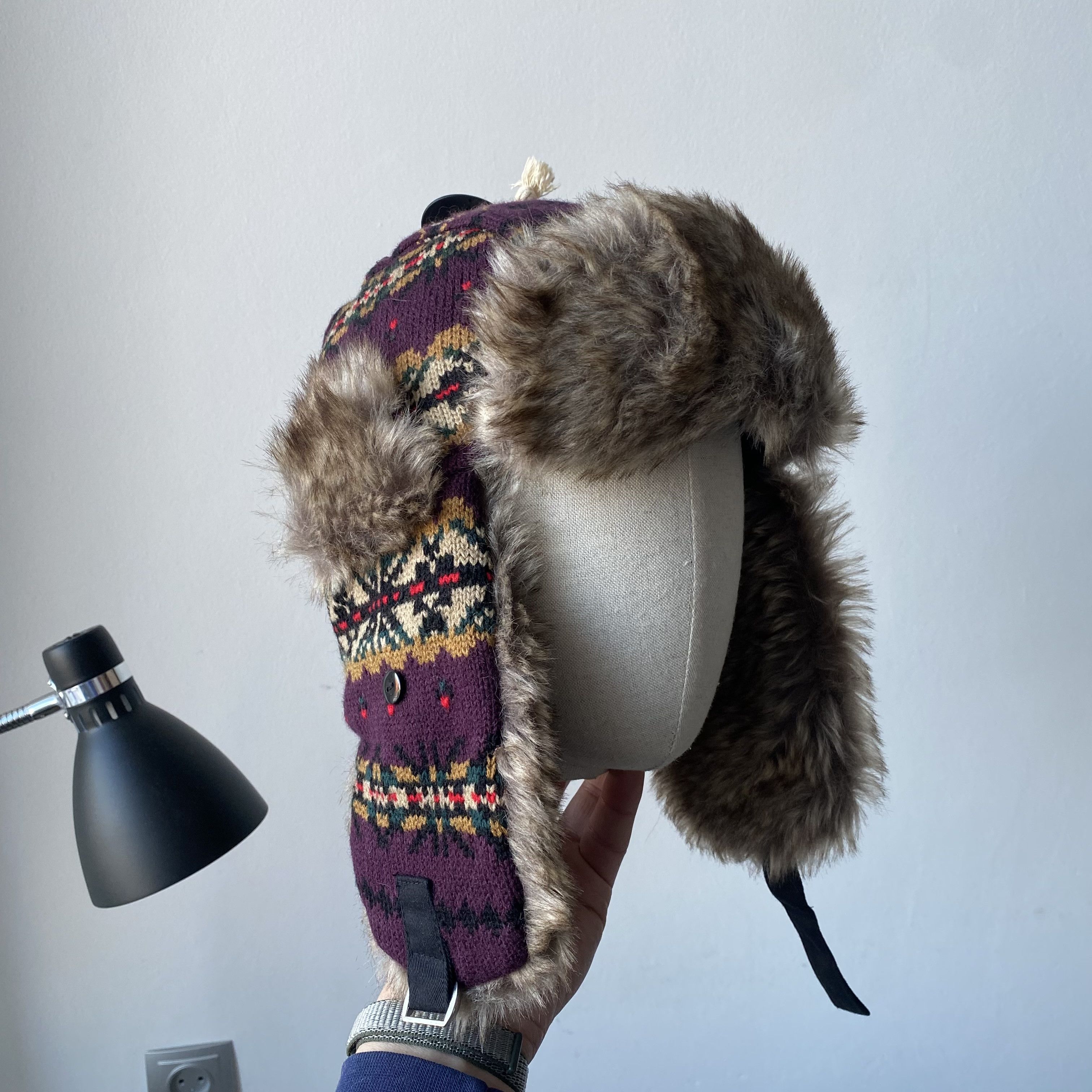 Japanese Brand Knit Trapper Faux Fur Ushanka Winter Hat Y2K Vintage Size ONE SIZE - 1 Thumbnail