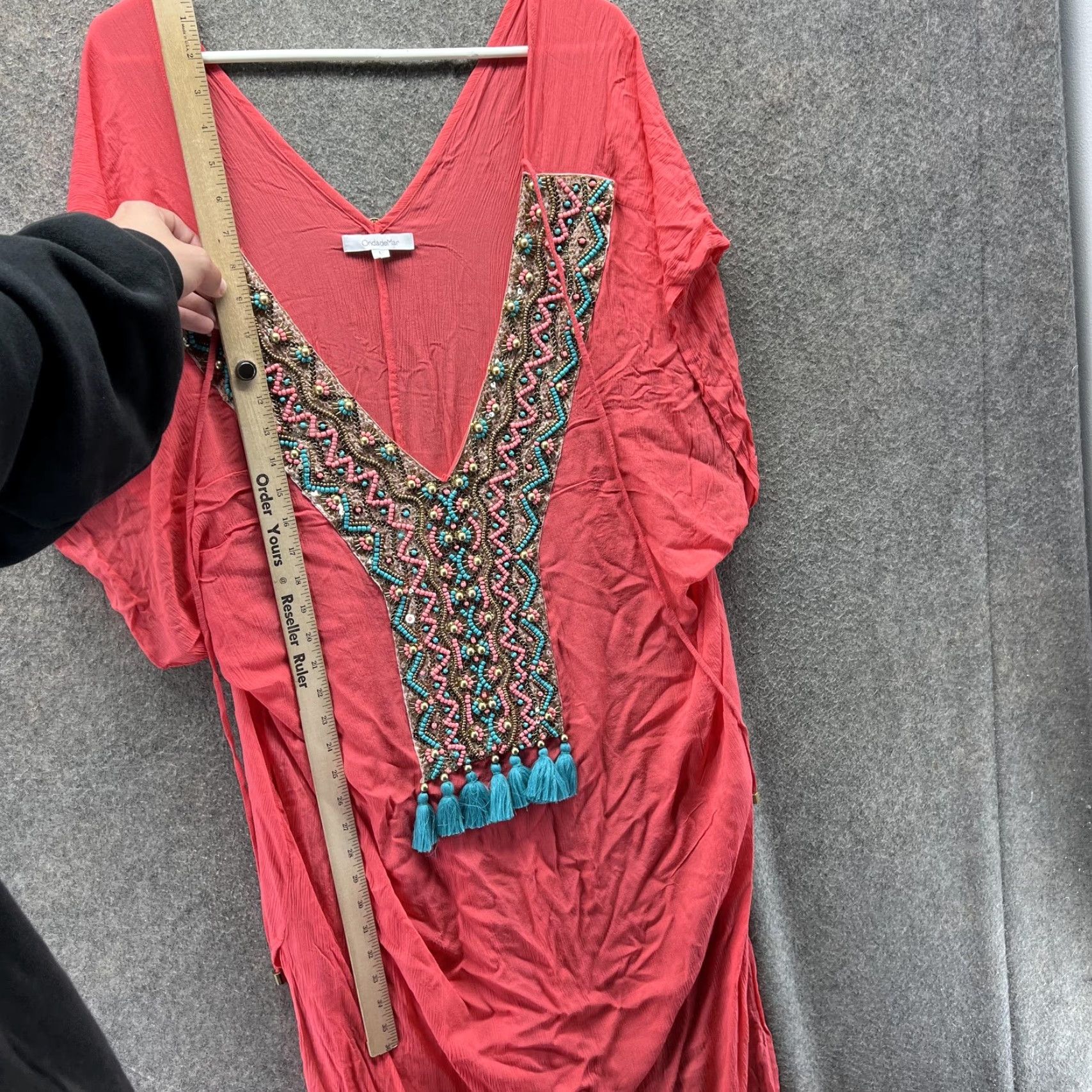 Vintage VINTAGE OndadeMar Cover Up Women Large Pink Beaded Embroidered Tassel Beach Kaftan 255 Size ONE SIZE - 5 Thumbnail