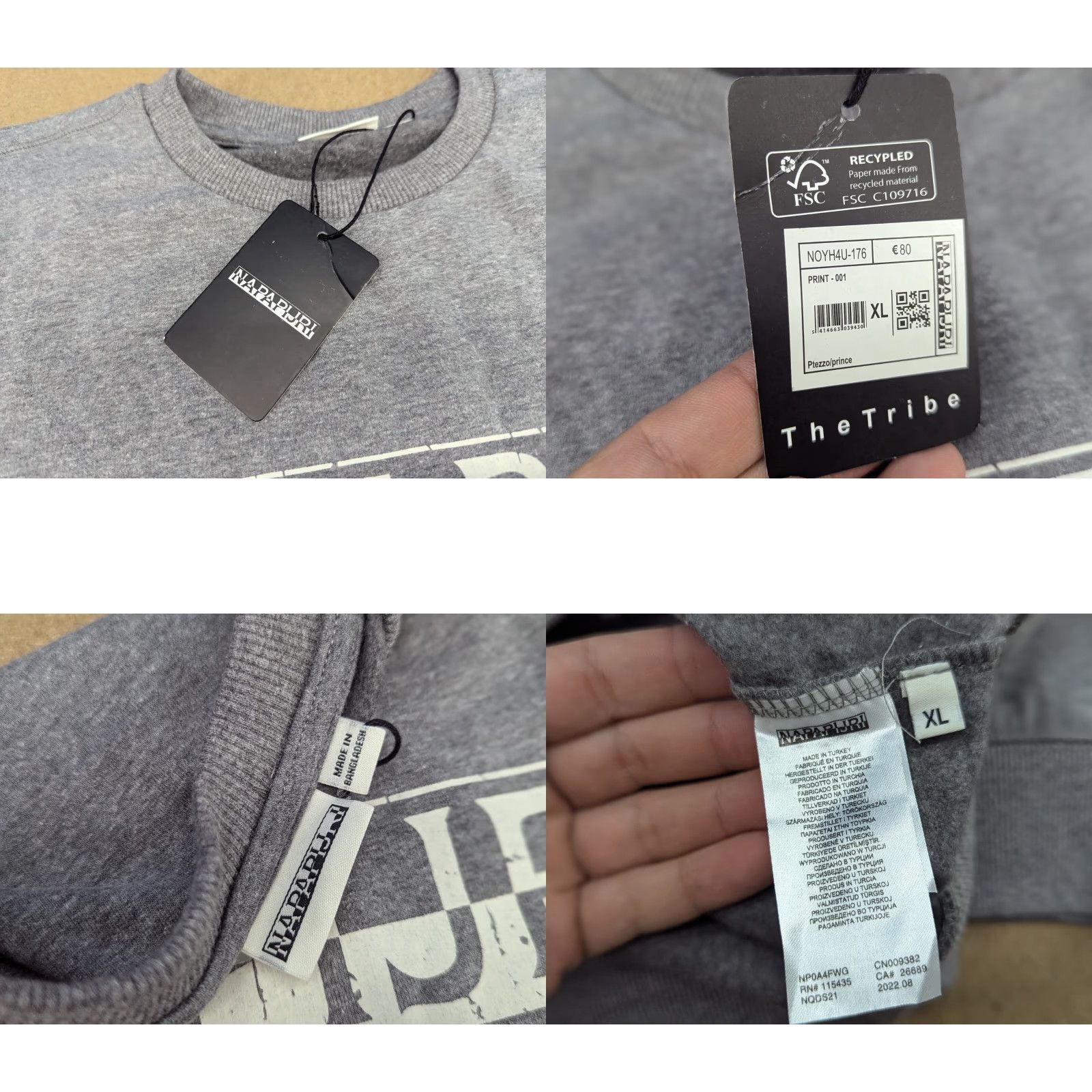 Napapijri Napapijri Mens Sweatshirt XL Crewneck Gray Antarctic Research Program Cotton Mil Moisture Wicking Regular Knit Pullover Men Size US XL / EU 56 / 4 - 8 Thumbnail