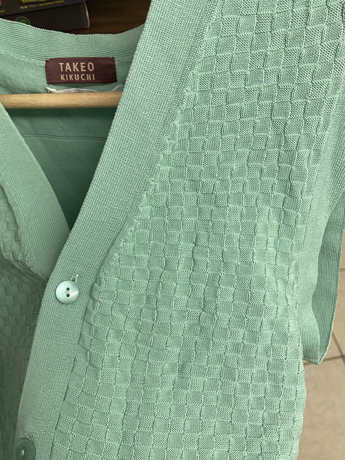 Takeo Kikuchi VTG Takeo Kikuchi Mint Green Textured Sleeveless Cardigan Size US M / EU 48-50 / 2 - 4 Thumbnail