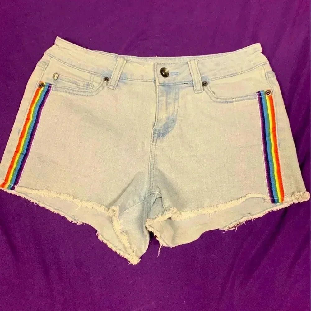 Designer Trendy Rainbow Trim Denim Shorts Size 30" / US 8 / IT 44 - 1 Thumbnail