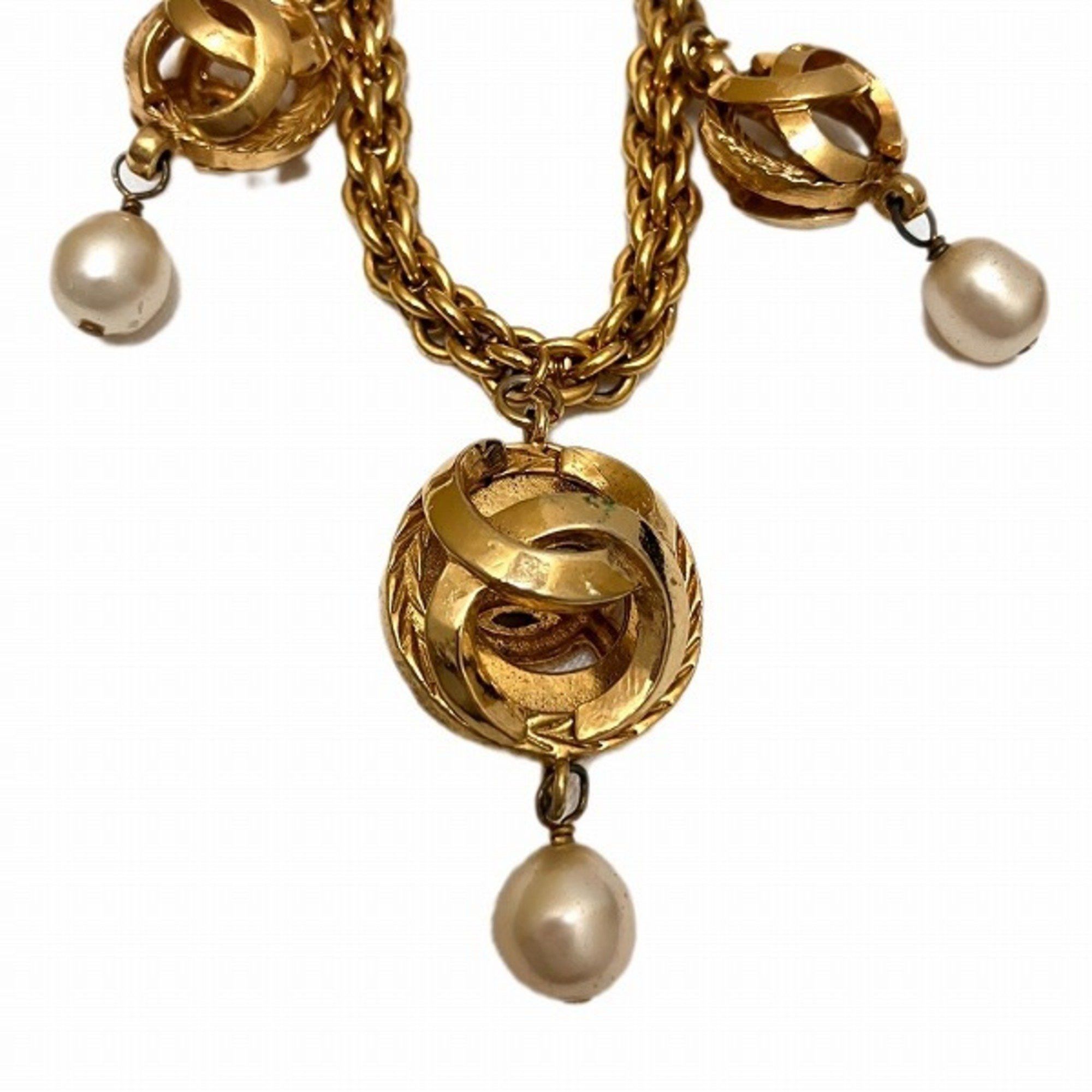 CHANEL Coco Mark Fake Pearl Long Necklace Accessory Women's