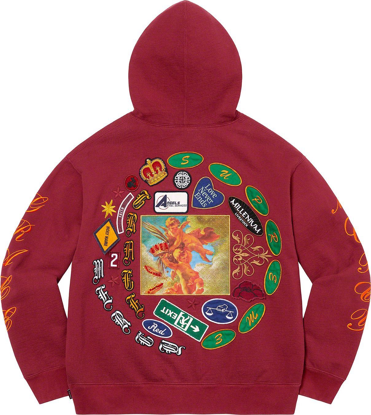 image of Supreme Patches Spiral Hooded Sweatshirt in Cardinal Red, Men's (Size XL)