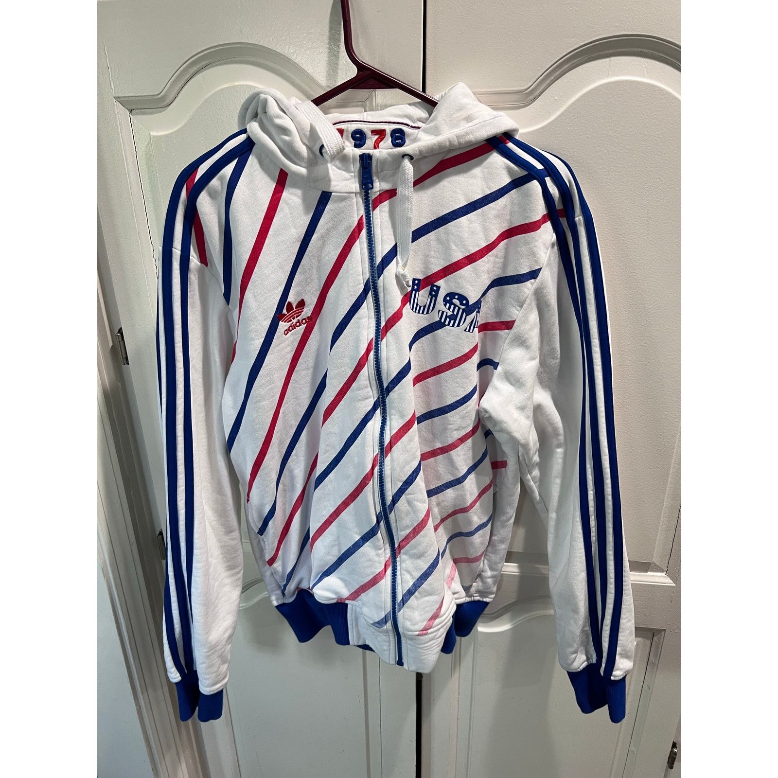 Adidas Adidas Originals USA Hoodie Jacket L White Red Blue Trefoil Size US M / EU 48-50 / 2 - 8 Thumbnail