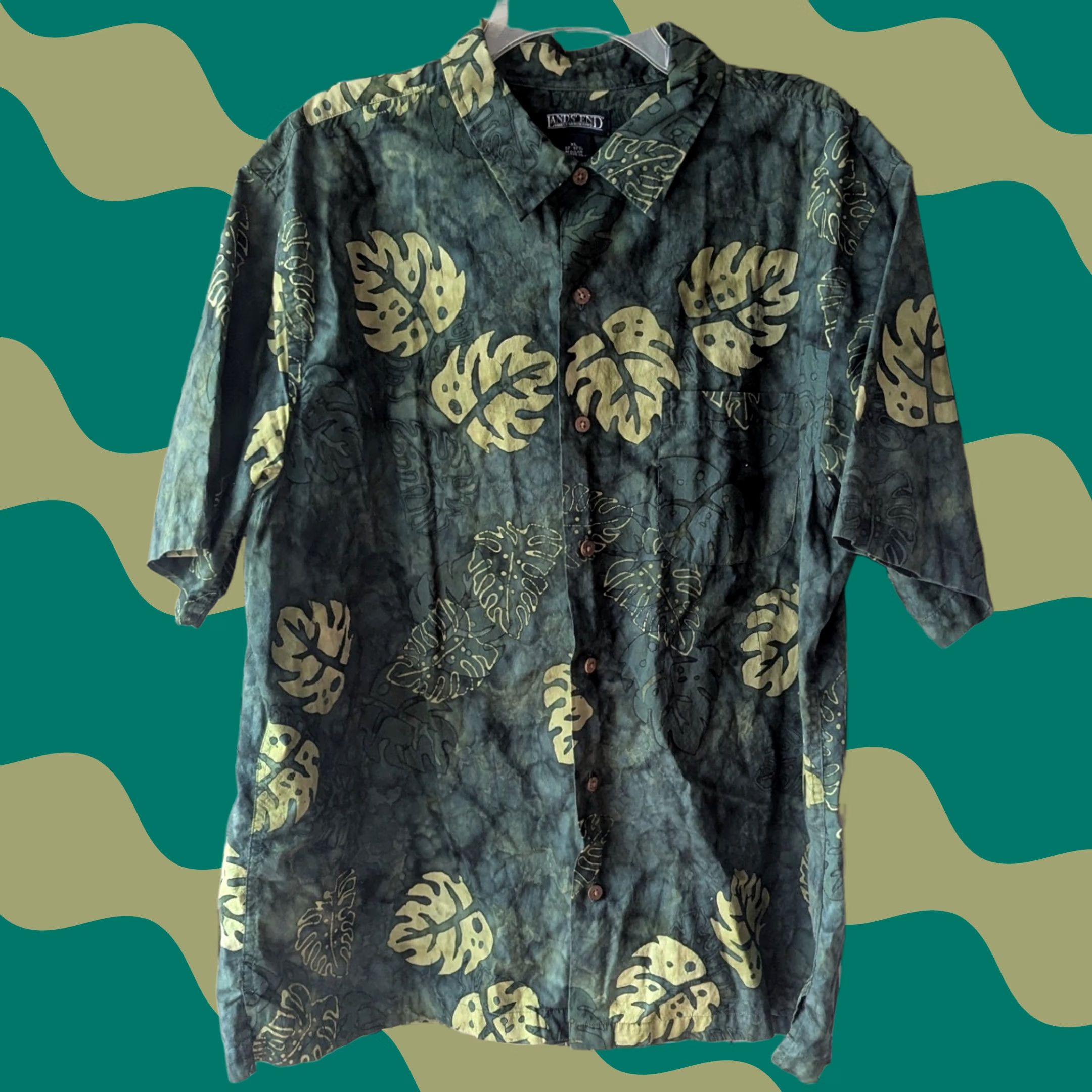 Lands' End Lands' End Button-Up Green Monstera Leaf Print Cotton Camp Shirt Mens XL Beach Size US XL / EU 56 / 4 - 1 Thumbnail