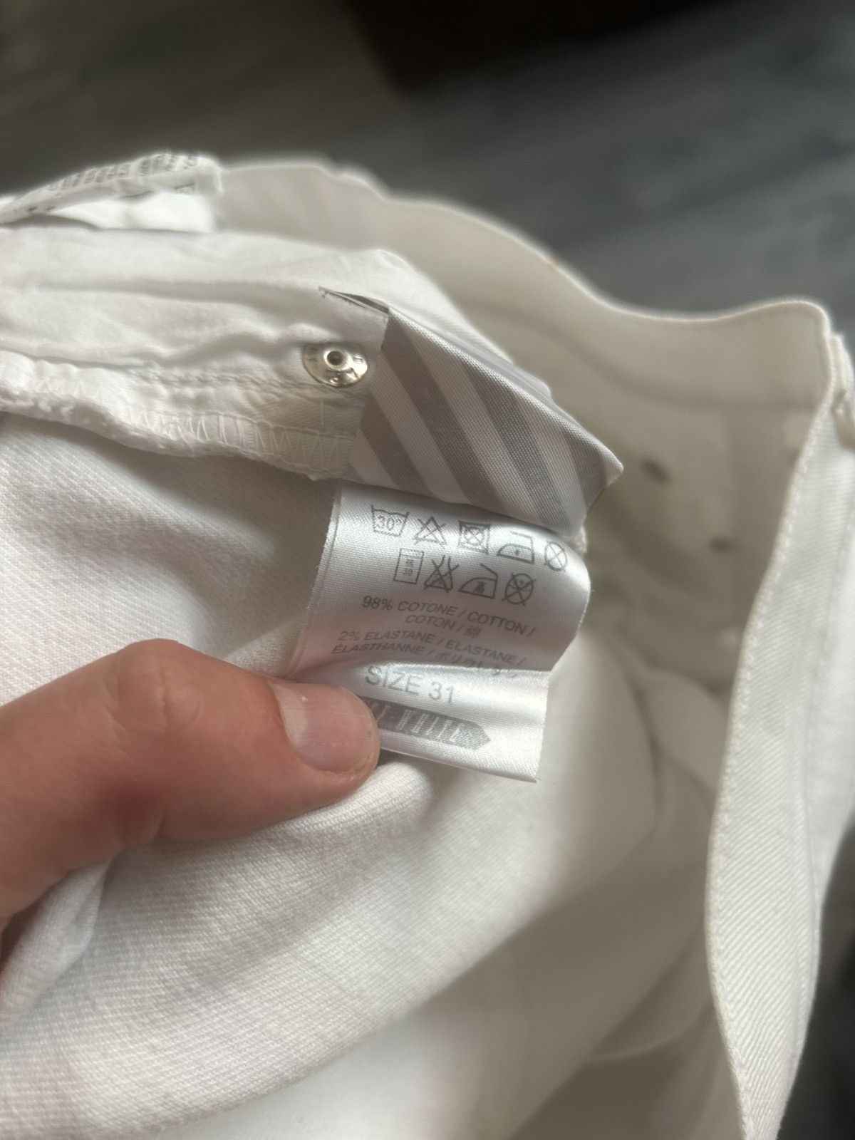 Off-White Destroyed Hem Diagonal Print White Denim Jeans Size US 31 - 19 Thumbnail