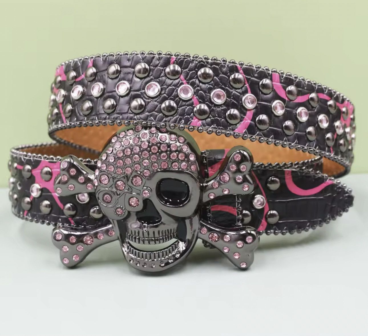 Other Skul Rhinestone Studded Pu Leather Belt -105 cm Size 34 - 1 Thumbnail