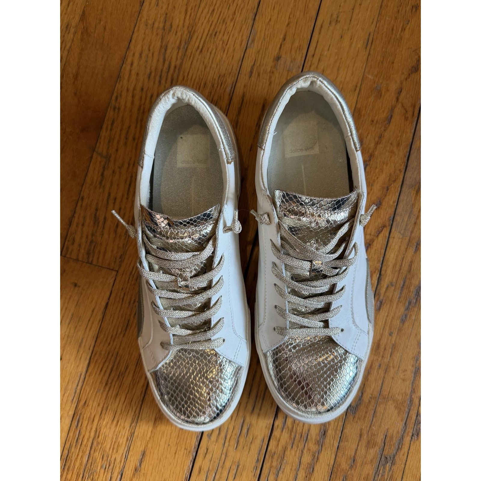 Dolce Vita Metallic Snake Print Shoes Size 10 White Gold Sneakers Size US 10 / IT 40 - 2 Thumbnail