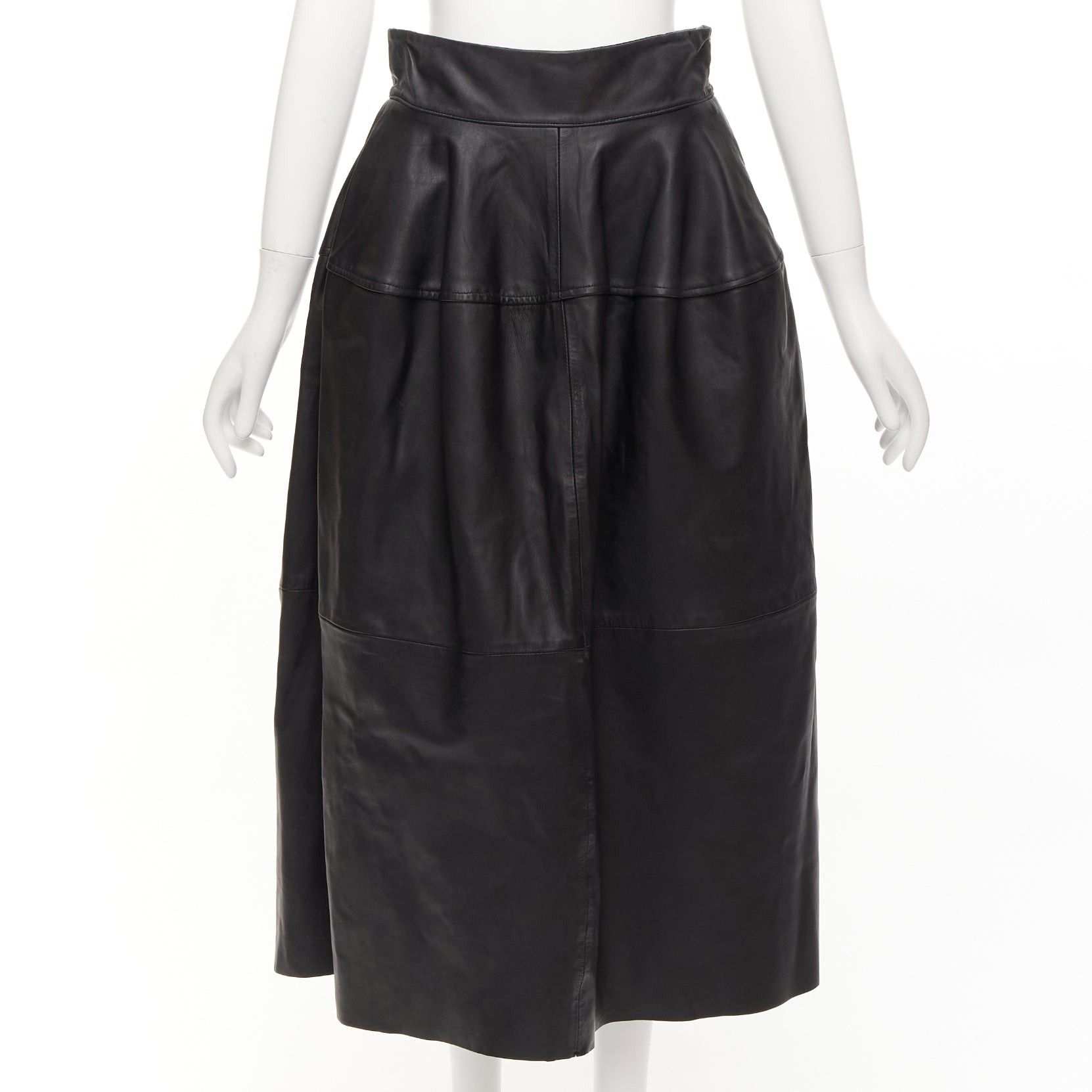 Maticevski MATICEVSKI 2021 Tavolara black lambskin leather rounded hip silhouette midi skirt AUS10 M Size 30" / US 8 / IT 44 - 1 Thumbnail