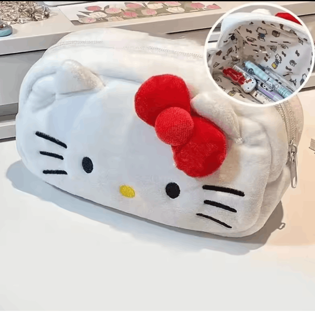 Japanese Brand HELLO KITTY Plush Cosmetic Bag, White NEW Size ONE SIZE - 3 Thumbnail