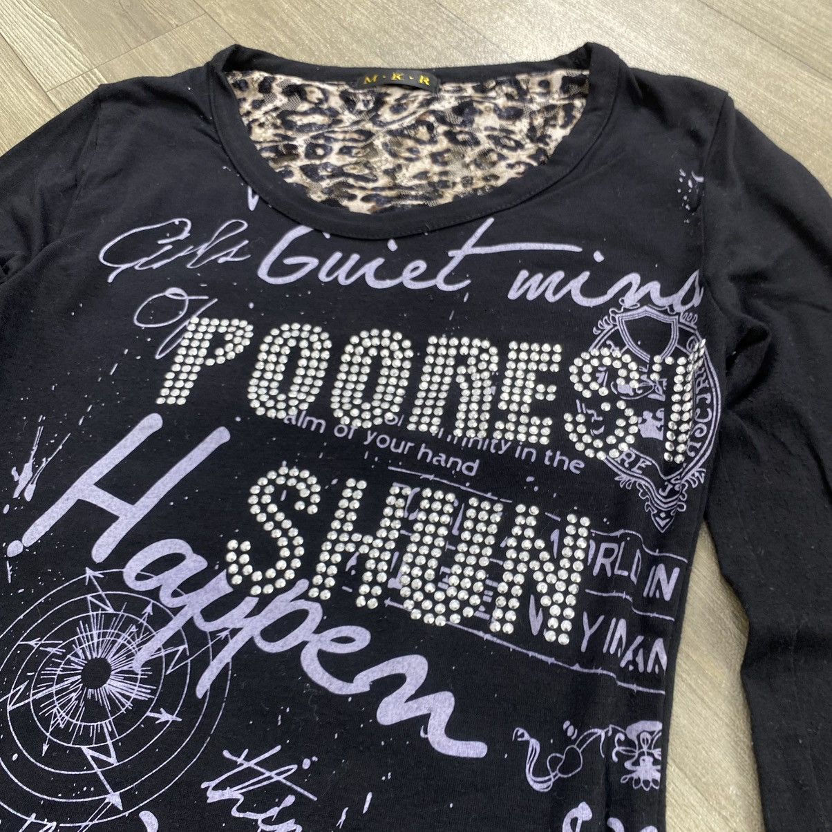 If Six Was Nine 2000s MKR Studded Leopard Poem Punk Lgb Gothic Longsleeve Size US S / EU 44-46 / 1 - 3 Thumbnail