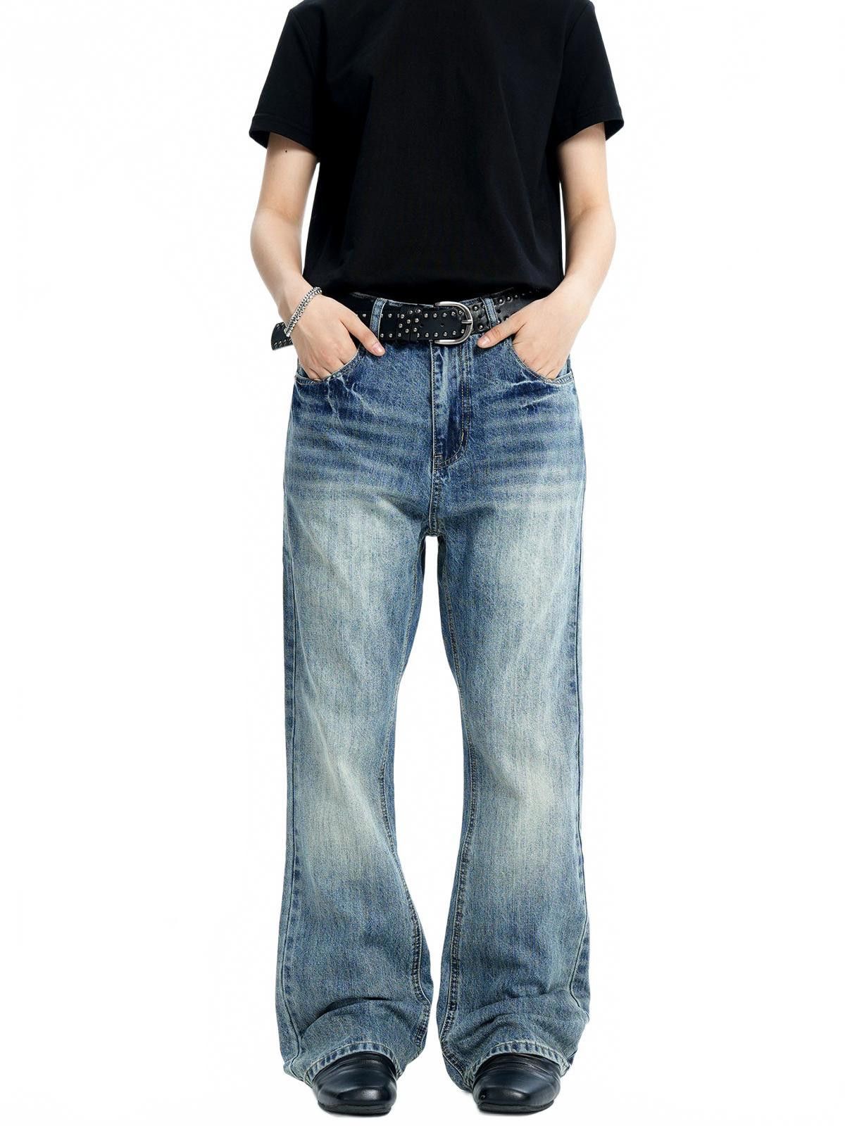 Vintage Blue Whiskered Vintage Wash Wide Leg Denim Jeans Size US 30 / EU 46 - 2 Thumbnail