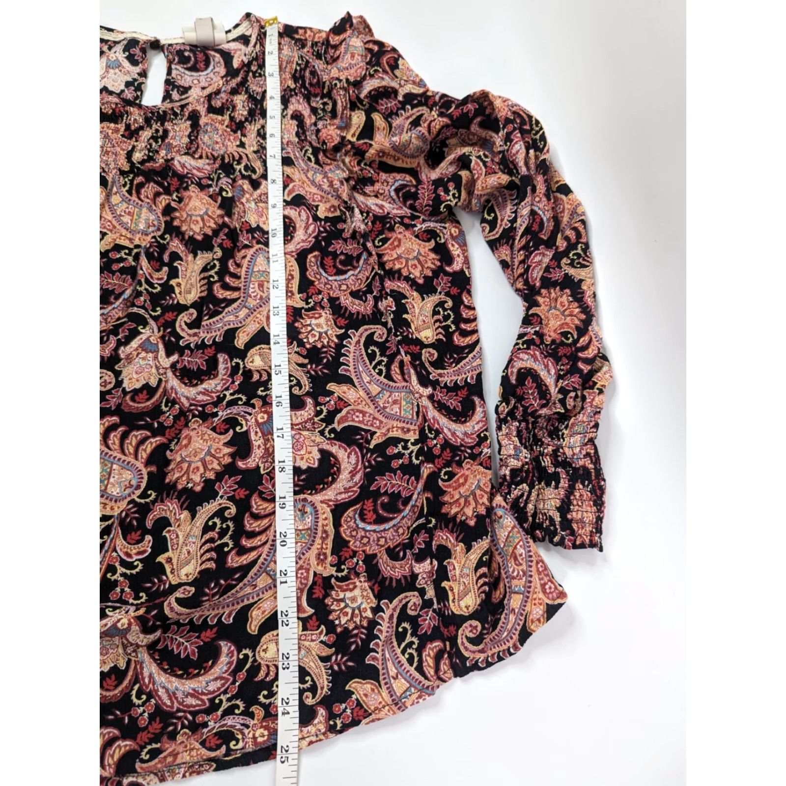 Vintage Knox Rose Blouse 2XL Black Pink Paisley Floral Smocked Ruffle Boho Women's Shirt Size XXL / US 16-18 / IT 52-54 - 6 Thumbnail