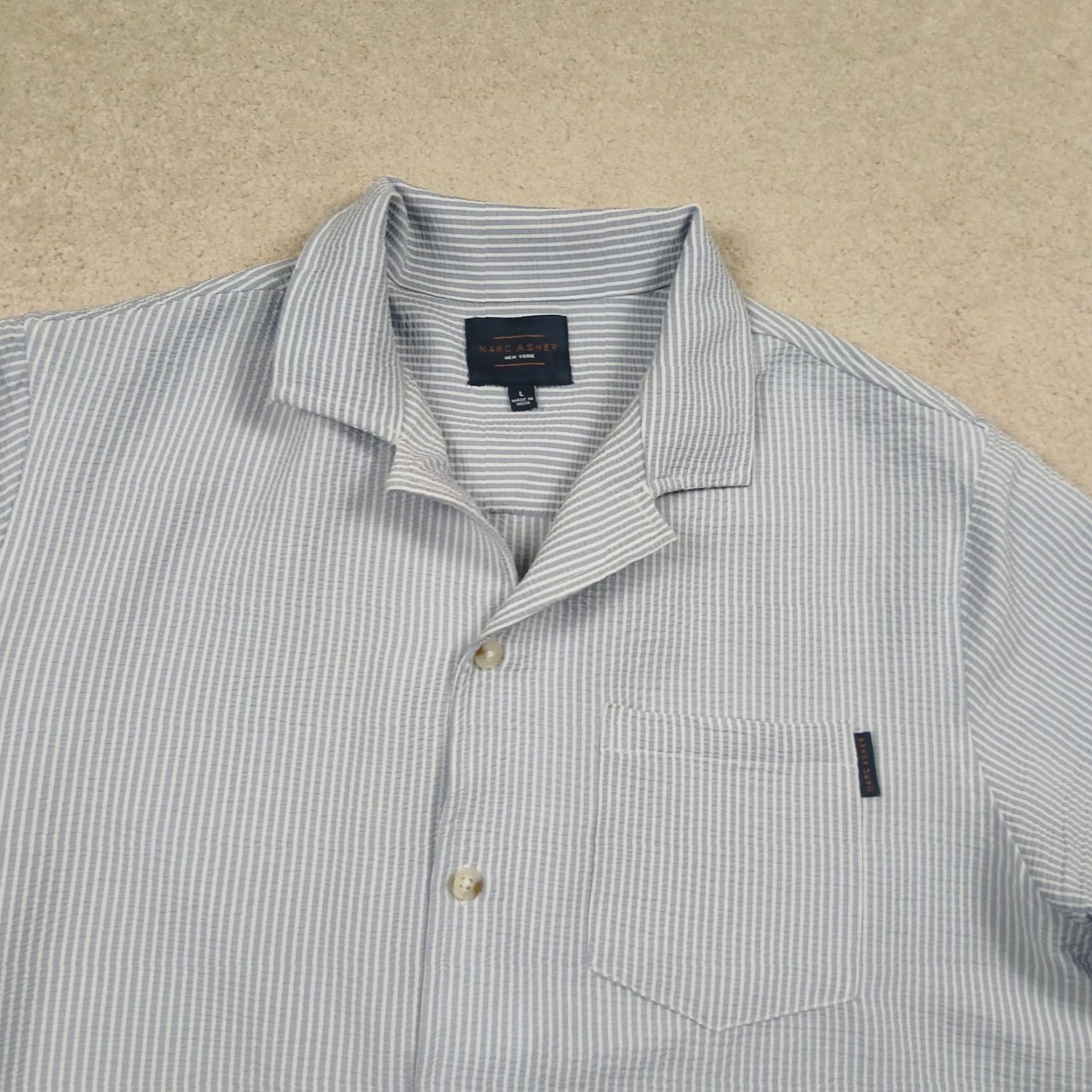 Vintage Marc Asher Button-Up Shirt Mens Large Blue White Striped Camp Shirt Size US L / EU 52-54 / 3 - 2 Thumbnail