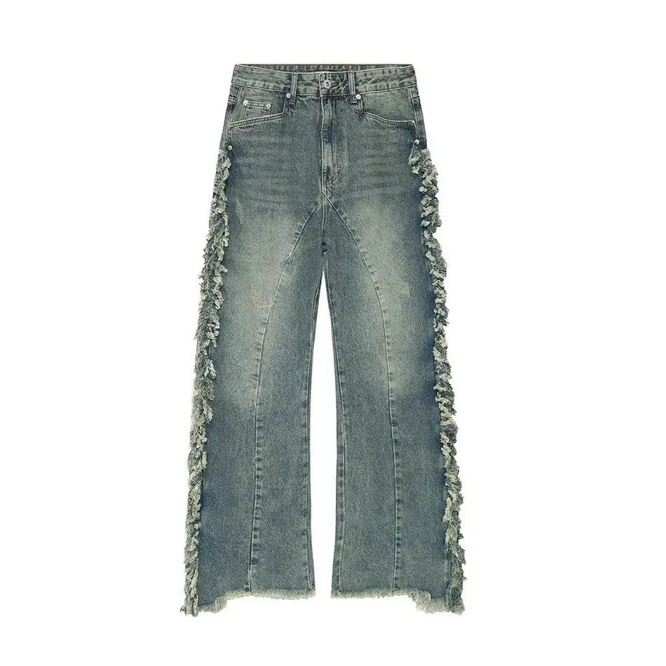 Japanese Brand Retro loose high street fringed patchwork jeans Size US 32 / EU 48 - 6 Thumbnail