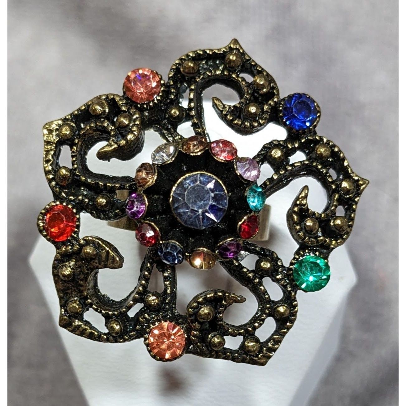 Other Floral Glam Stylized Rainbow Gem Gold Tone Ring Size ONE SIZE - 6 Thumbnail
