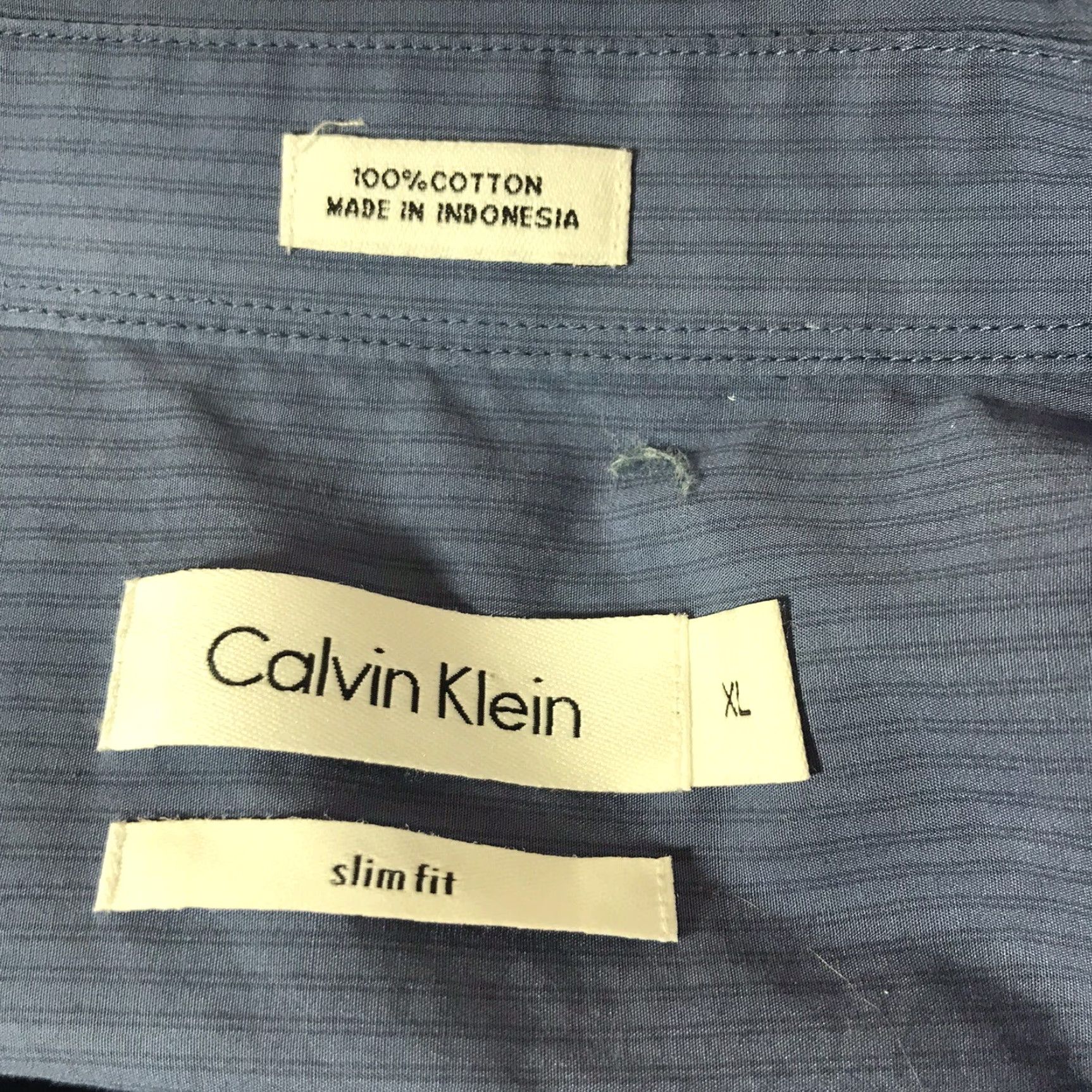 Calvin Klein Calvin Klein Blue Pinstripe Dress Shirt Mens XL Slim Fit Button-Down Long Sleeve Size 46R - 4 Thumbnail