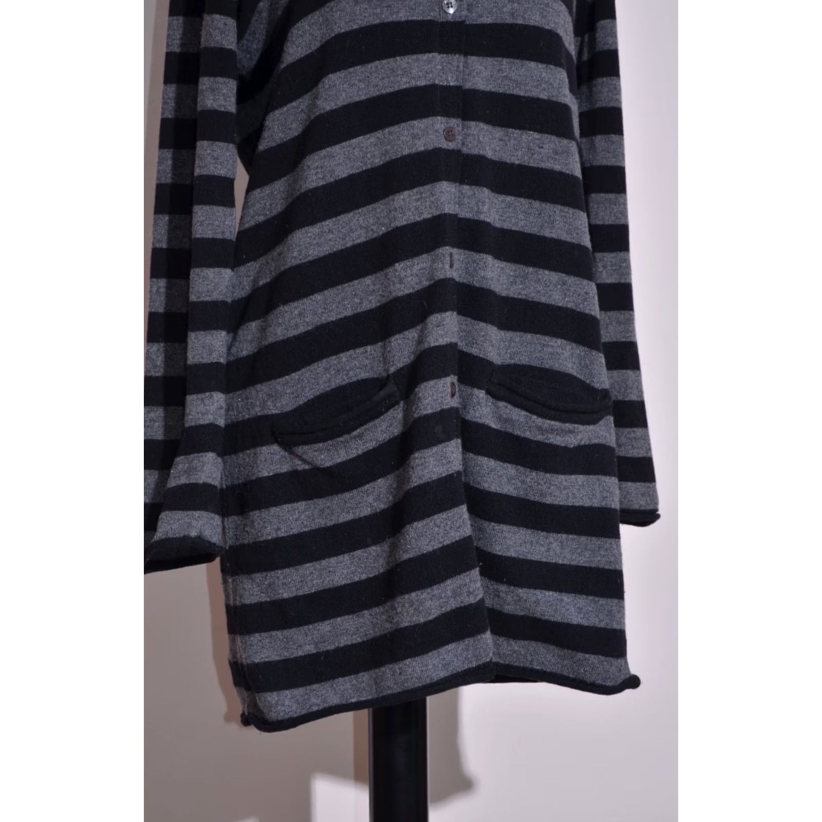 Vintage Gudrun Sjoden Cardigan Womens M Grey Women Long Jumper Striped Wool Blend Sleeve Size M / US 6-8 / IT 42-44 - 4 Thumbnail