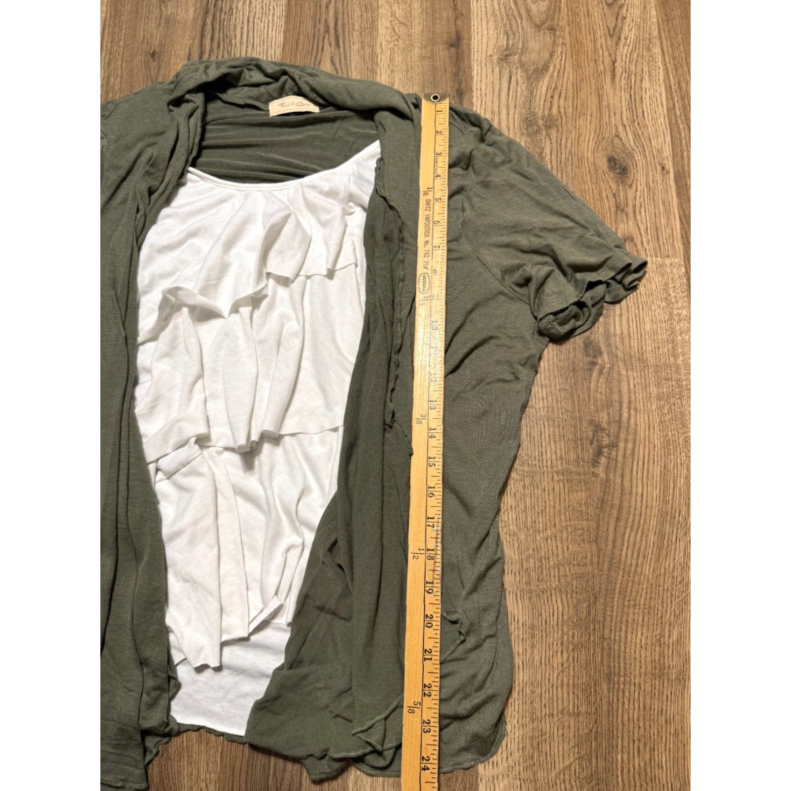 CLOSED Closet Front of Closet Shirt Women's 2X Green White Built in Tank Top Ruffle Sleeve Size XXL / US 16-18 / IT 52-54 - 7 Thumbnail