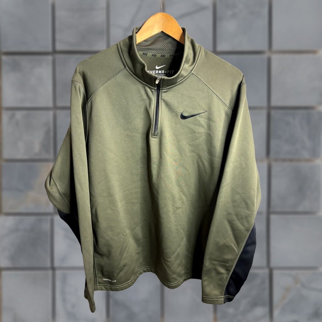 Nike Nike Sweatshirt Mens XL Green 1/4 Zip Fleece Lined Therma Fit Nike Sportswear Pullover Long Sleeve Zip Size US XL / EU 56 / 4 - 1 Thumbnail