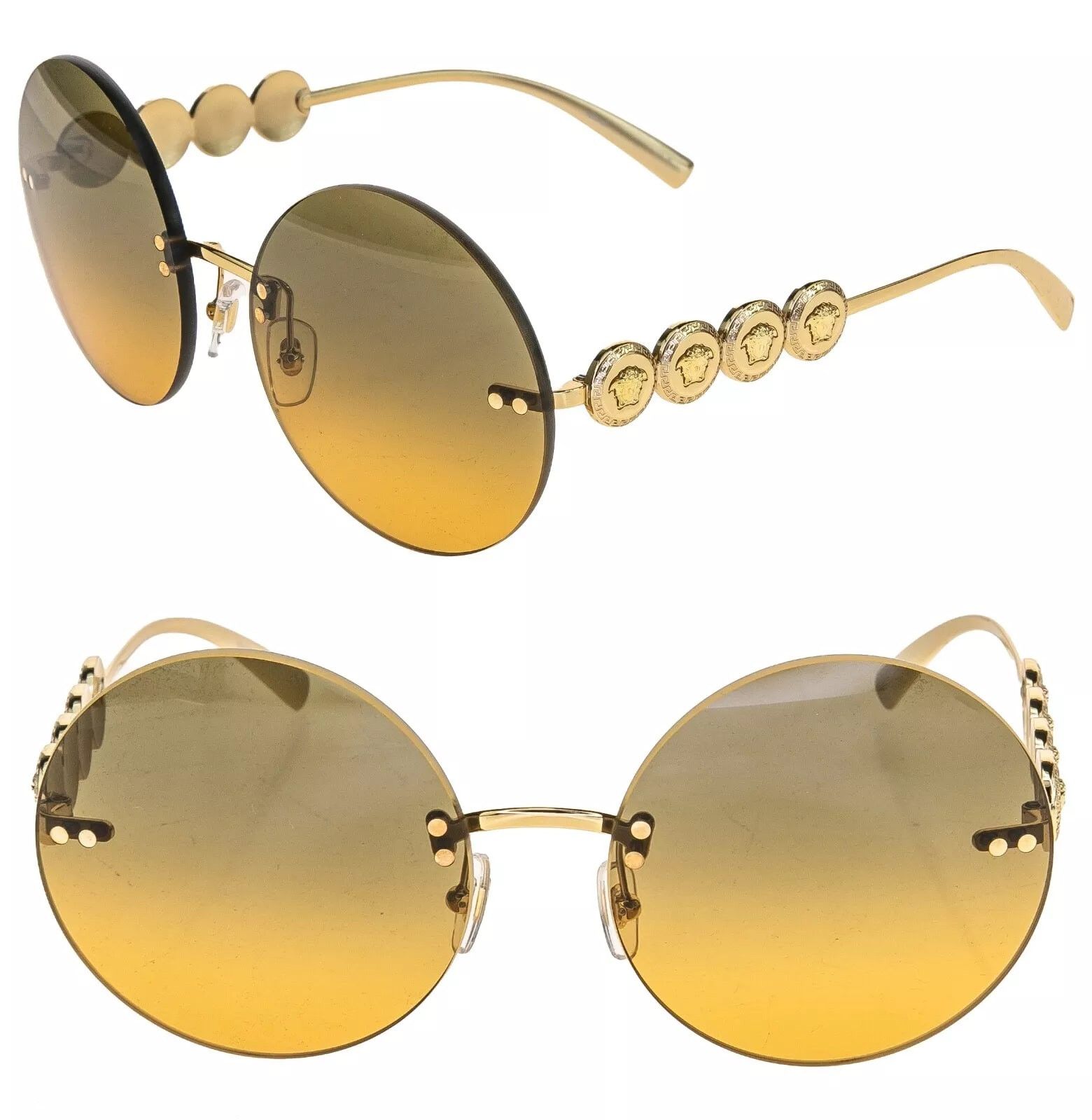 VERSACE Gold Greca Coin Medusa Orange Gold Round VE2214 2214
