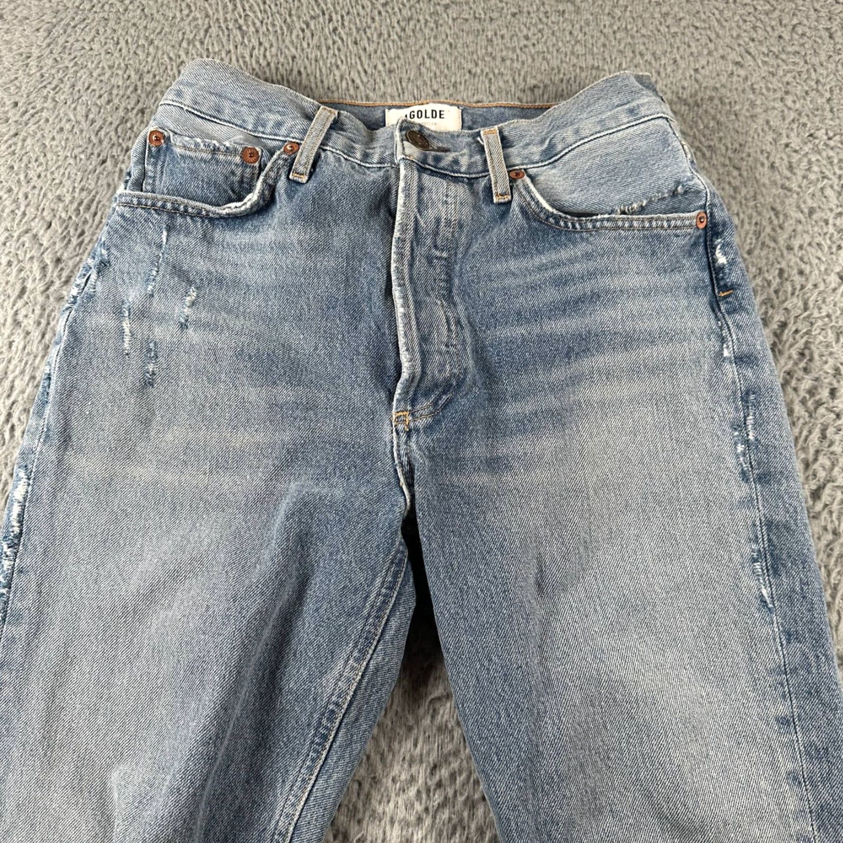Agolde AGOLDE Jeans Womens Riley 25 Distressed Straight Leg Light Wash Button Fly Size 42" / US 20 - 2 Thumbnail