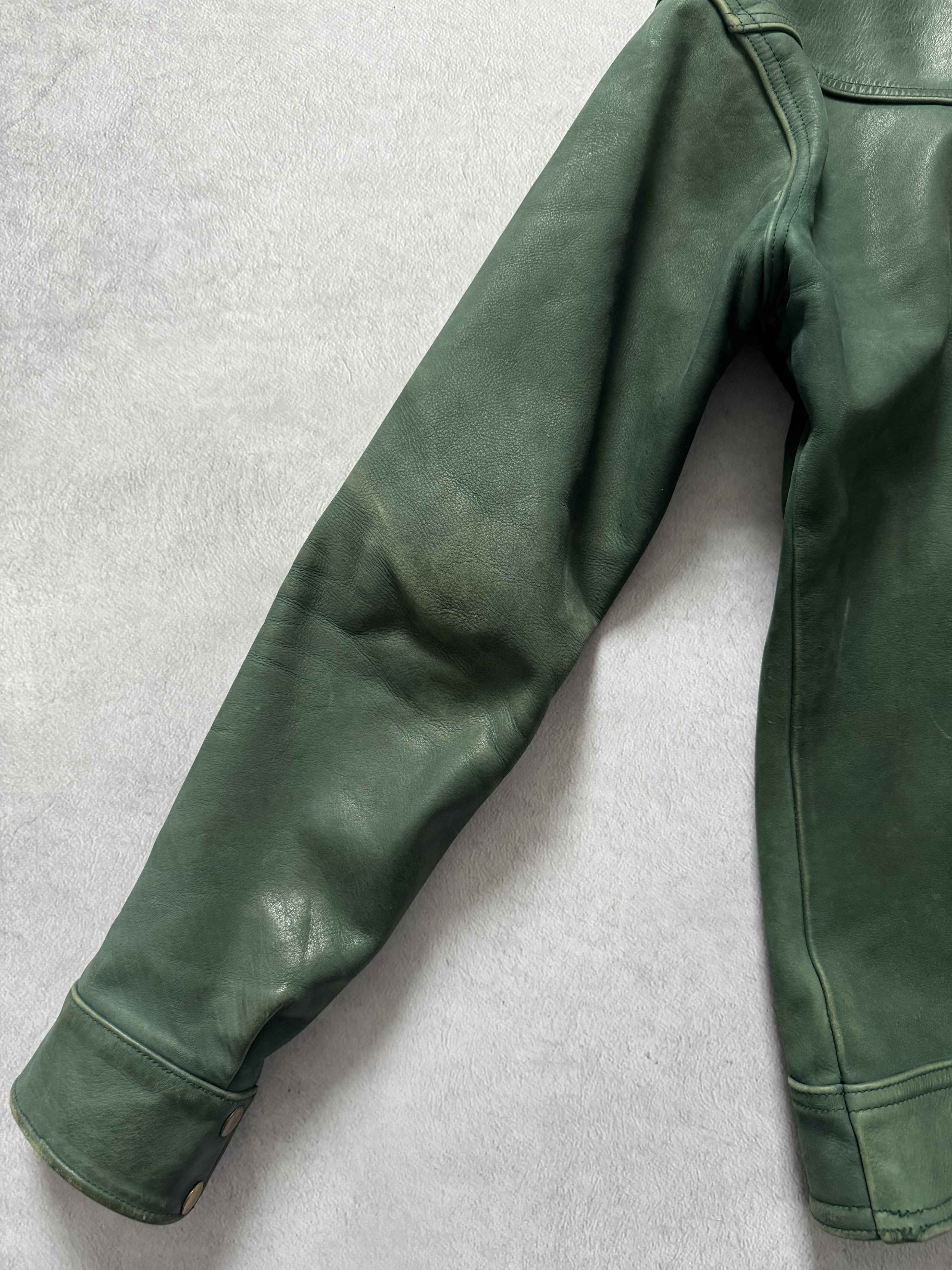 Vintage Vintage Green Bull Leather Asymmetric Biker Jacket Size US M / EU 48-50 / 2 - 8 Thumbnail