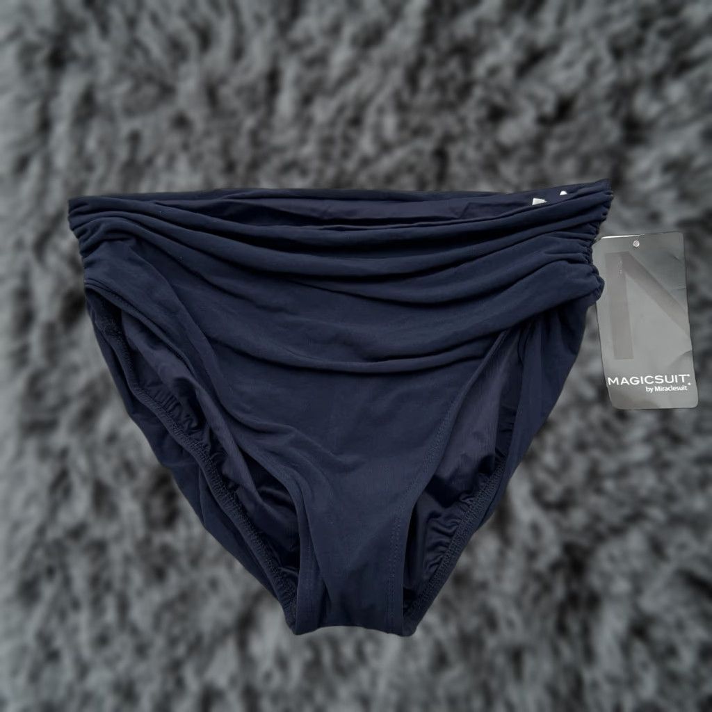 Vintage Magicsuit Swim Bottoms Womens Size 16 Ruched High-Waisted Tummy Control Blue Beach Retro 80s Womens Bottoms Size 38" / US 16 / IT 52 - 1 Thumbnail
