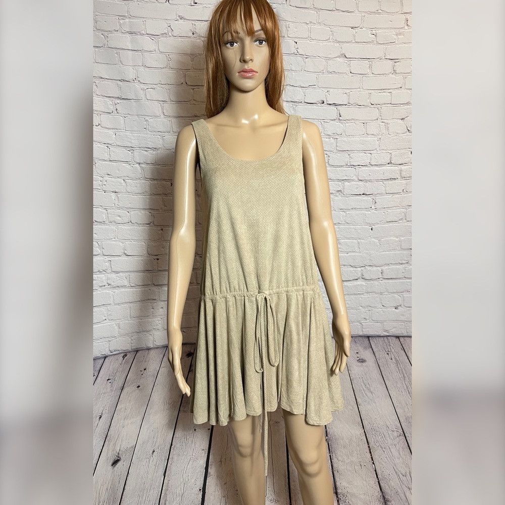 Free People NWT New $88 Free People Beige Perforated Tunic Mini Dress S Size M / US 6-8 / IT 42-44 - 1 Thumbnail