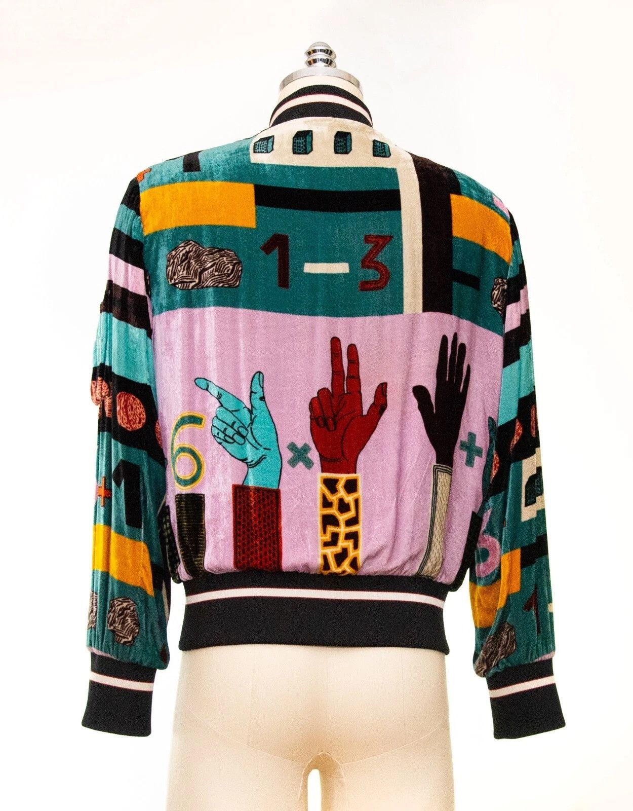 Valentino VALENTINO Multicolor Velvet Counting Bomber Jacket Size US L / EU 52-54 / 3 - 2 Thumbnail