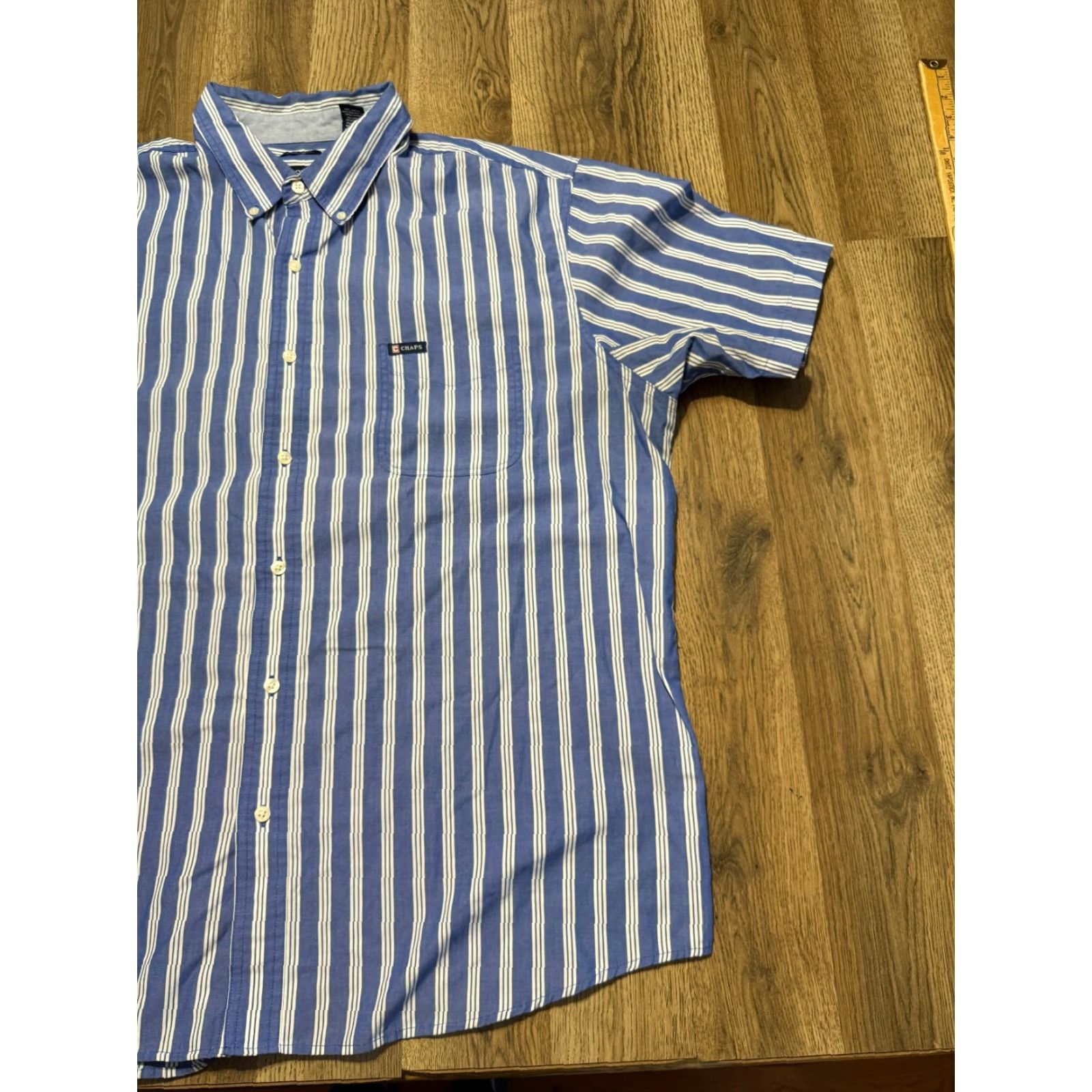 Chaps Chaps Shirt Men 2XL Blue Striped Short Sleeve Button-Up Pockets Regular Fit Everyday Casual Size US XXL / EU 58 / 5 - 2 Thumbnail