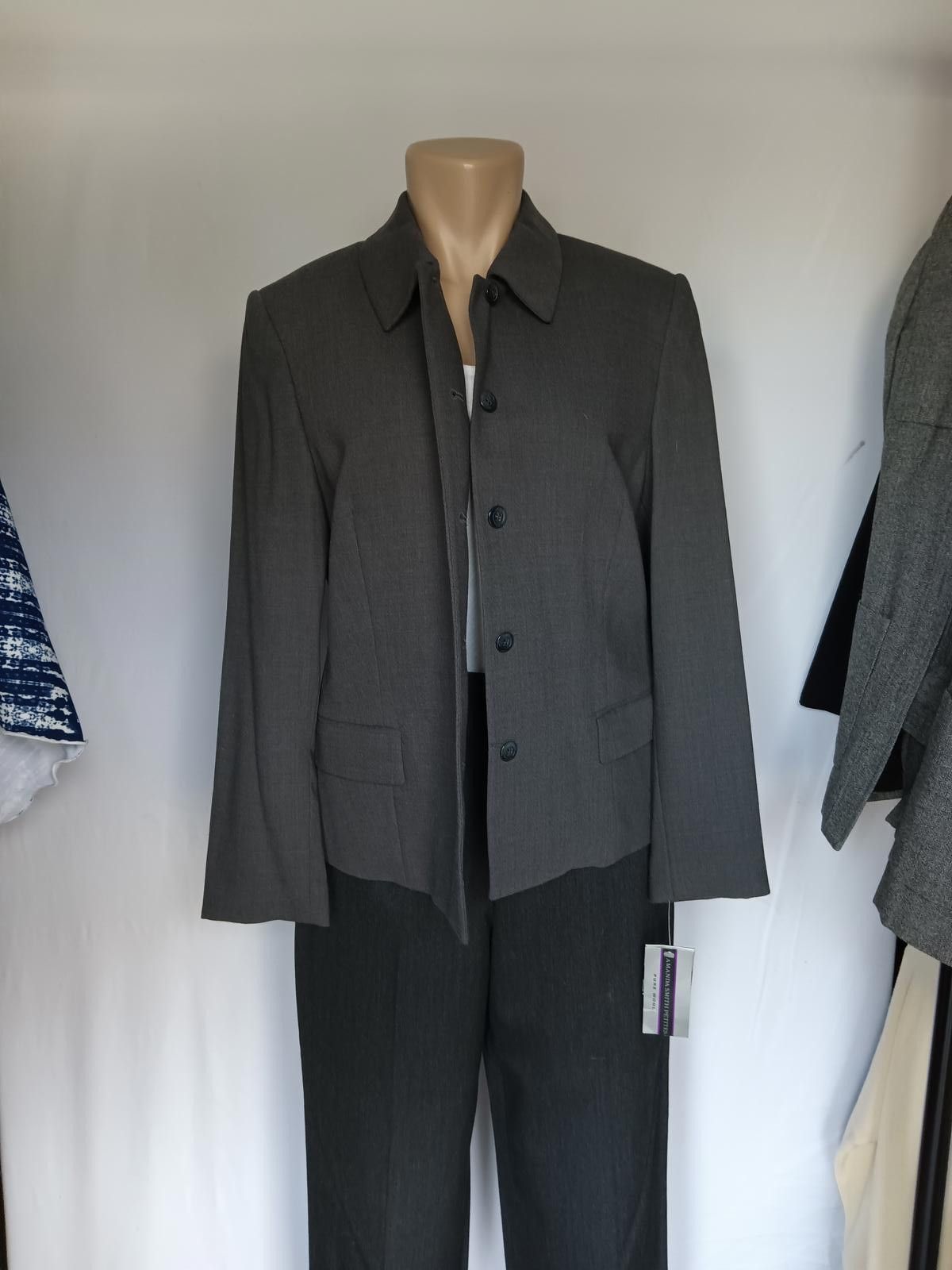 Designer Amanda Smith Petites Gray Blazer - Pure Wool Size L / US 10 / IT 46 - 1 Thumbnail