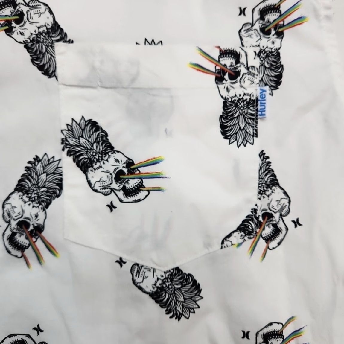 Hurley Hurley Shirt Men Large White Pineapple Skull Rainbow Laser Eyes Button Up Shirt Size US L / EU 52-54 / 3 - 4 Thumbnail