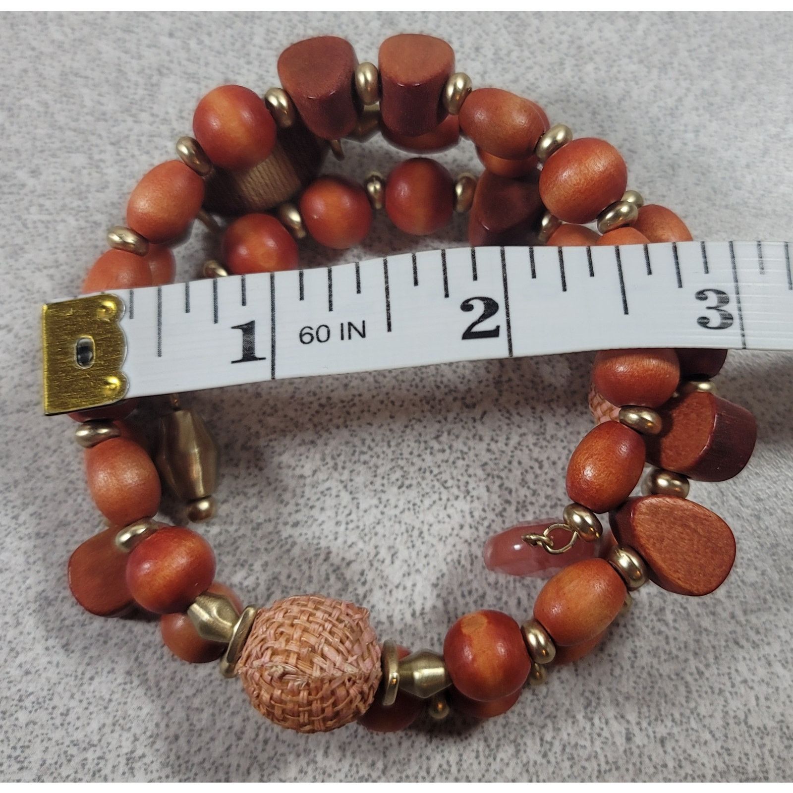 Other Gold Wooden Beads 3 Ring Stretchy Bracelet 3" diameter Size ONE SIZE - 2 Thumbnail