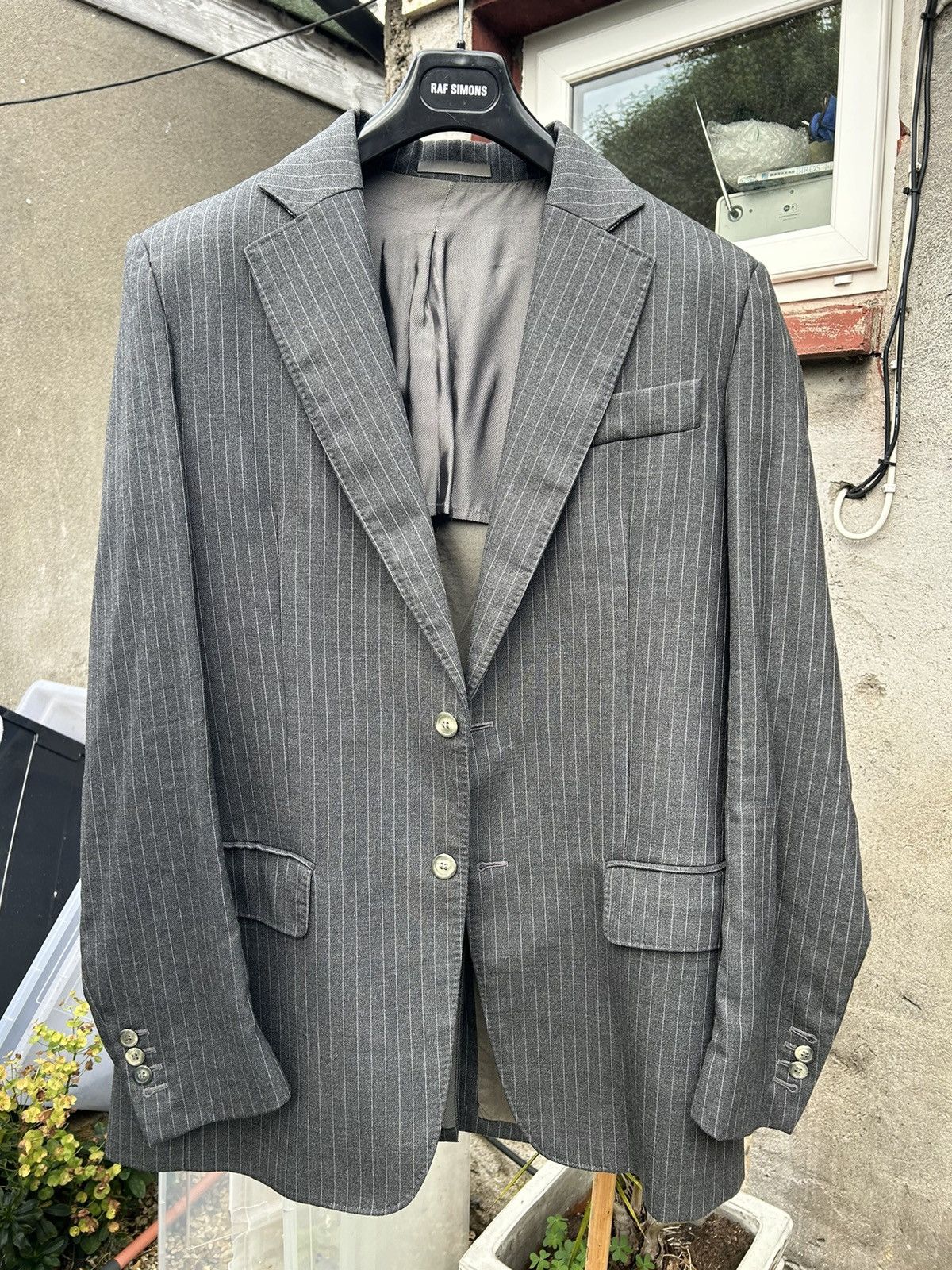 Maison Margiela Margiela Grey Pinstripped Wool Jacket Size 52L - 1 Thumbnail