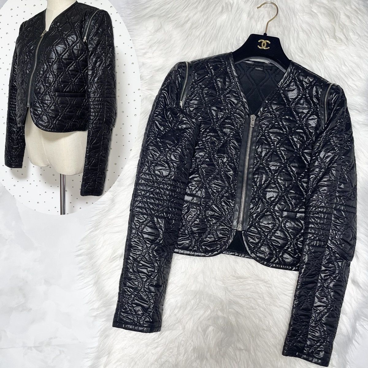 image of Alexander Wang Quilted Zip-Up Nylon Blouson Jacket 6 Black, Women's (Size Small)