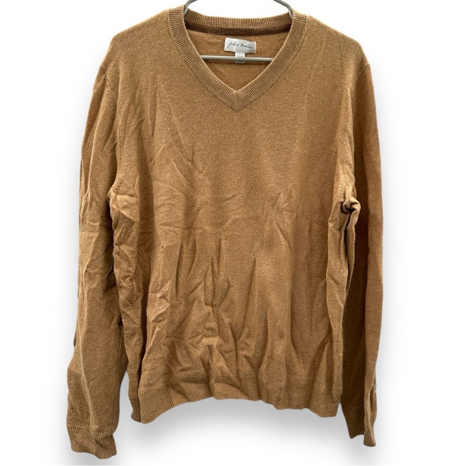 Nordstrom John W. Nordstrom Cashmere Tan Long Sleeve V Neck Sweater L Size US L / EU 52-54 / 3 - 1 Thumbnail