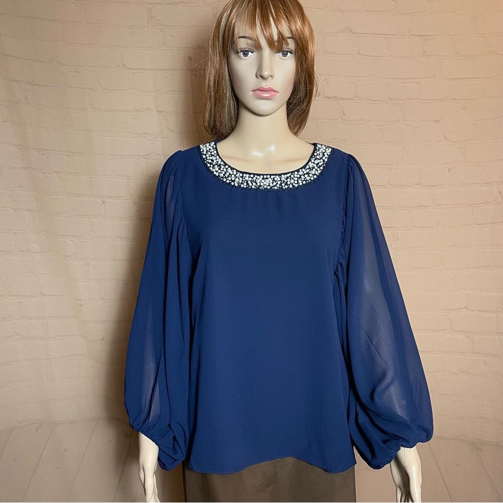 Vince Camuto NWT New Vince Camuto Blue Chiffon Balloon Sleeve Beaded Blo Size M / US 6-8 / IT 42-44 - 1 Thumbnail