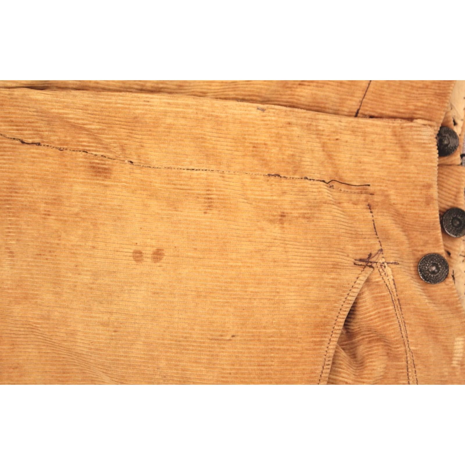 Vintage 1900s Boy's Pants VTG Corduroy 25x18.5 Edwardian Antique Tan Cotton Corduroy Button Fly Size US 26 / EU 42 - 7 Thumbnail