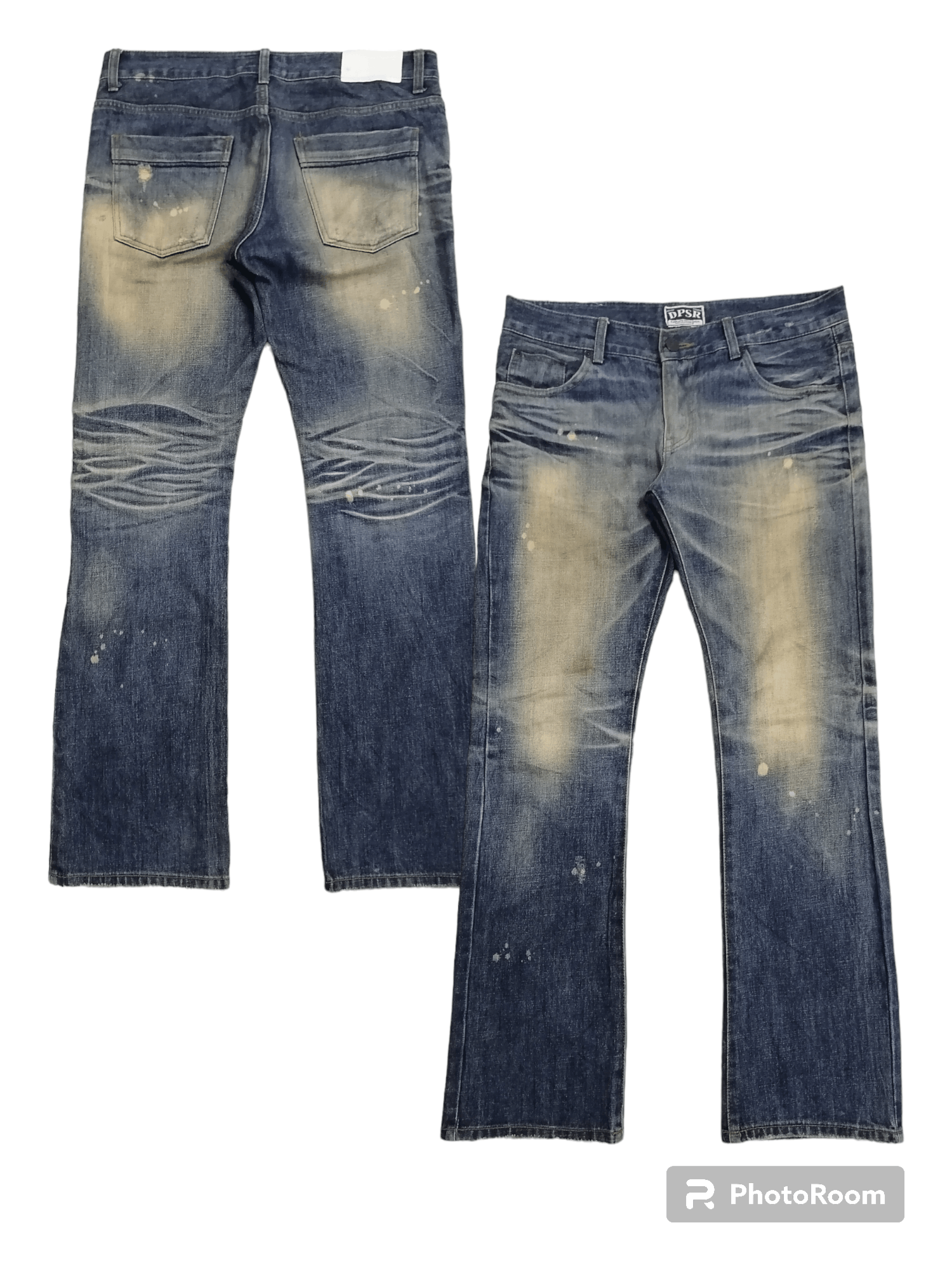 image of Avant Garde x Distressed Denim Flare Jeans Dpsr Claw Mark Distressed Denim Pants in Blue (Size 34)