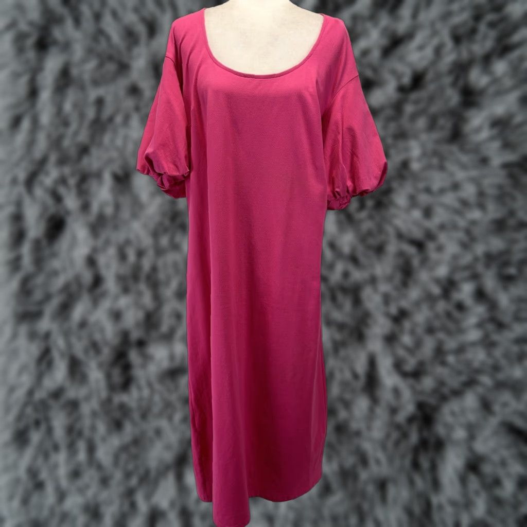 Vintage eShakti Pink Maxi Shift Dress Plus Size 1X 18W Puff Short Sleeve Women's Size 40" / US 18 - 1 Thumbnail