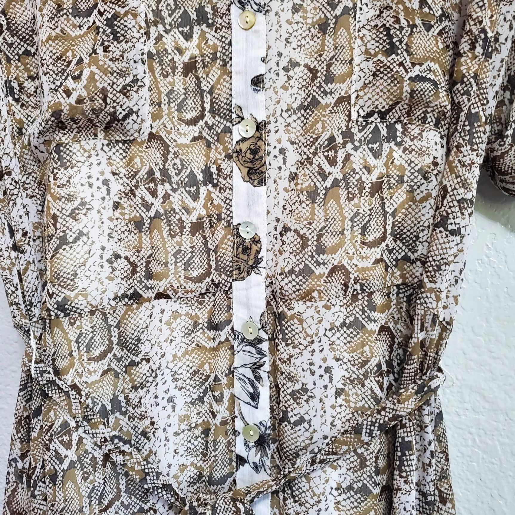 Vintage Fig & Flower Dress Women L Brown Animal Floral Print Button Front Belted Western Dress Size L / US 10 / IT 46 - 6 Thumbnail