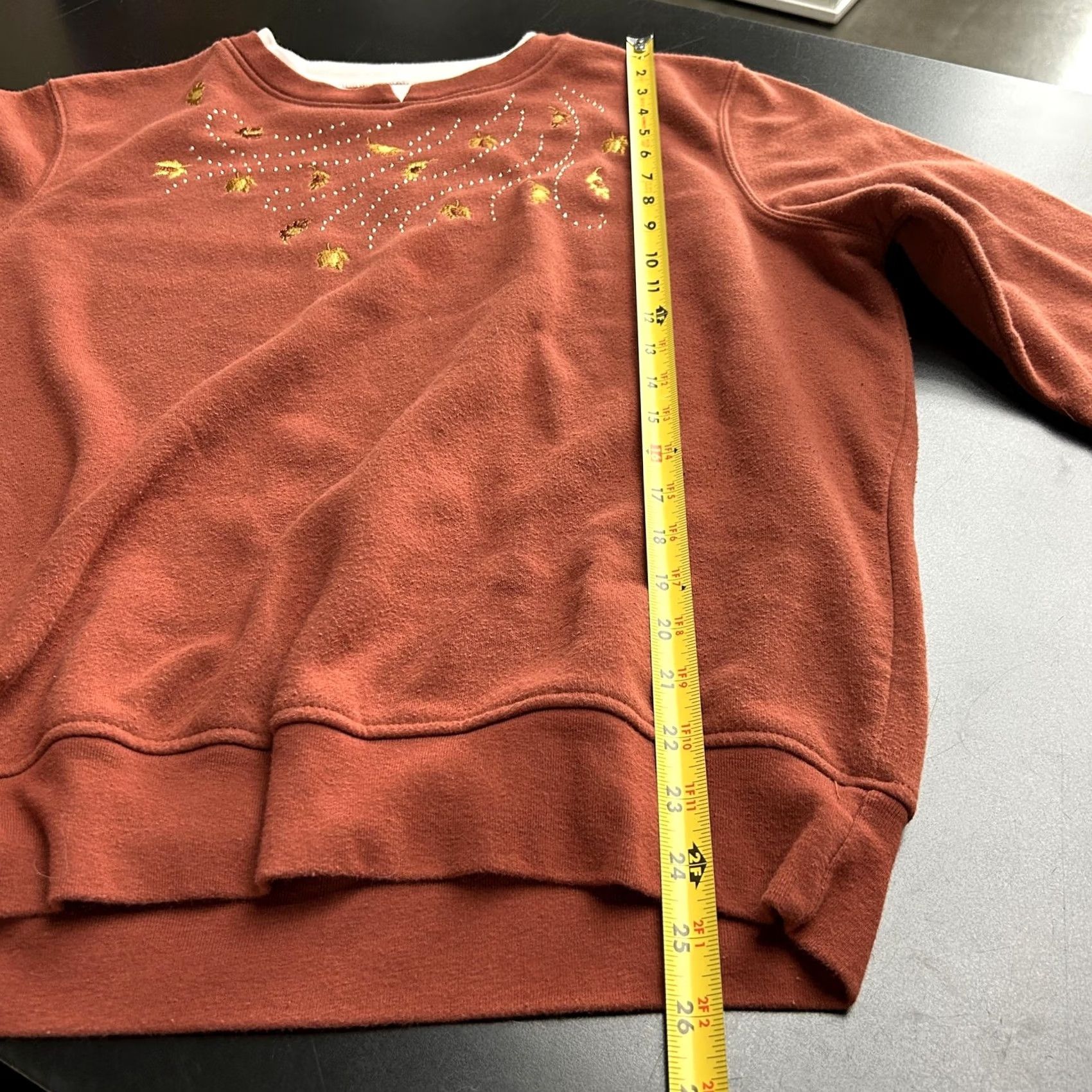 Rusty Rust Red Fleece Sweater Womens Medium Fall Leaf Embroidered Crewneck Pullover Size M / US 6-8 / IT 42-44 - 5 Thumbnail