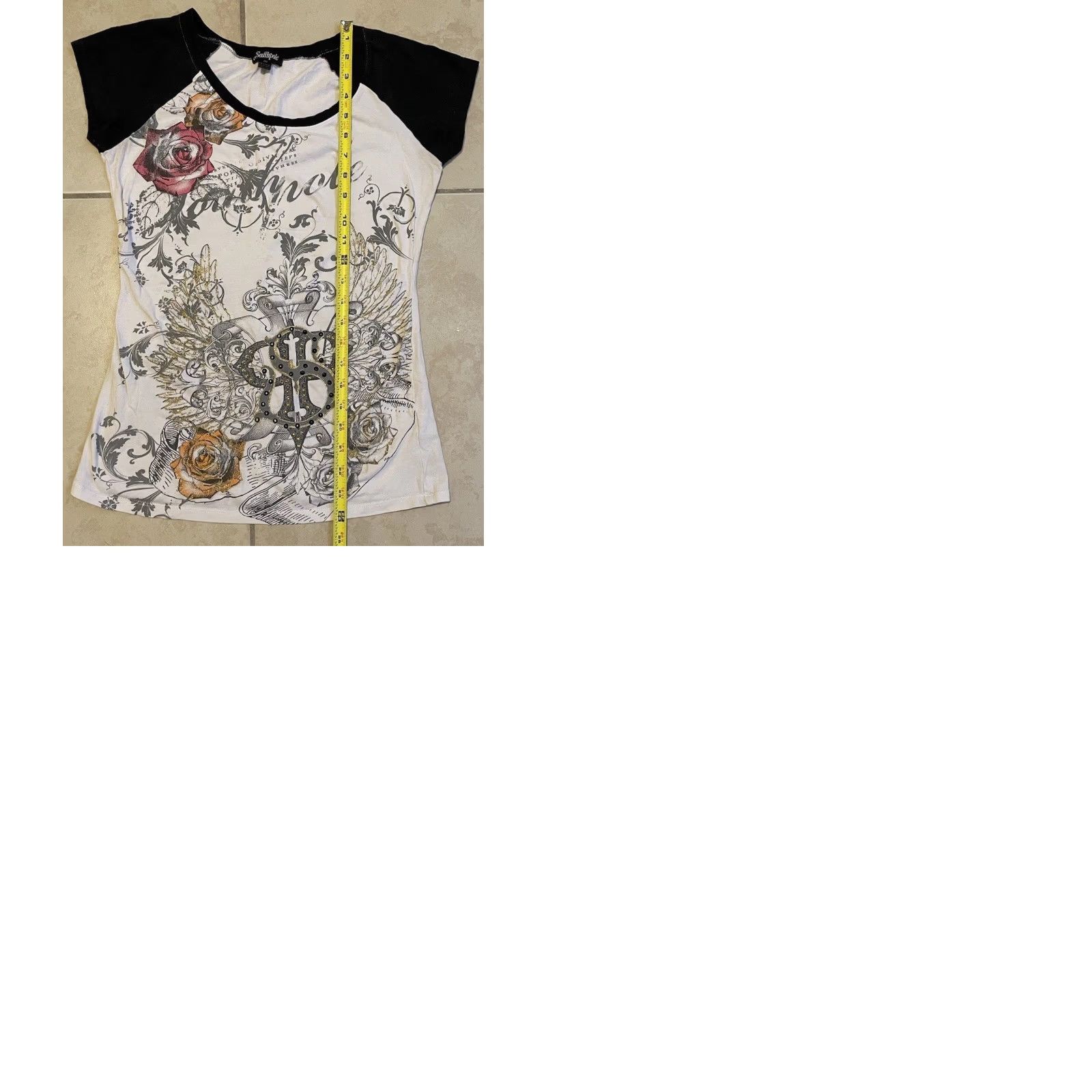 Affliction VINTAGE Southpole Shirt M Goth Emo Flower Biker Motorcycle Tapout Punk Grunge Y2K Shirt Women M White Beaded 80s 90s Retro Rock Size M / US 6-8 / IT 42-44 - 9 Thumbnail