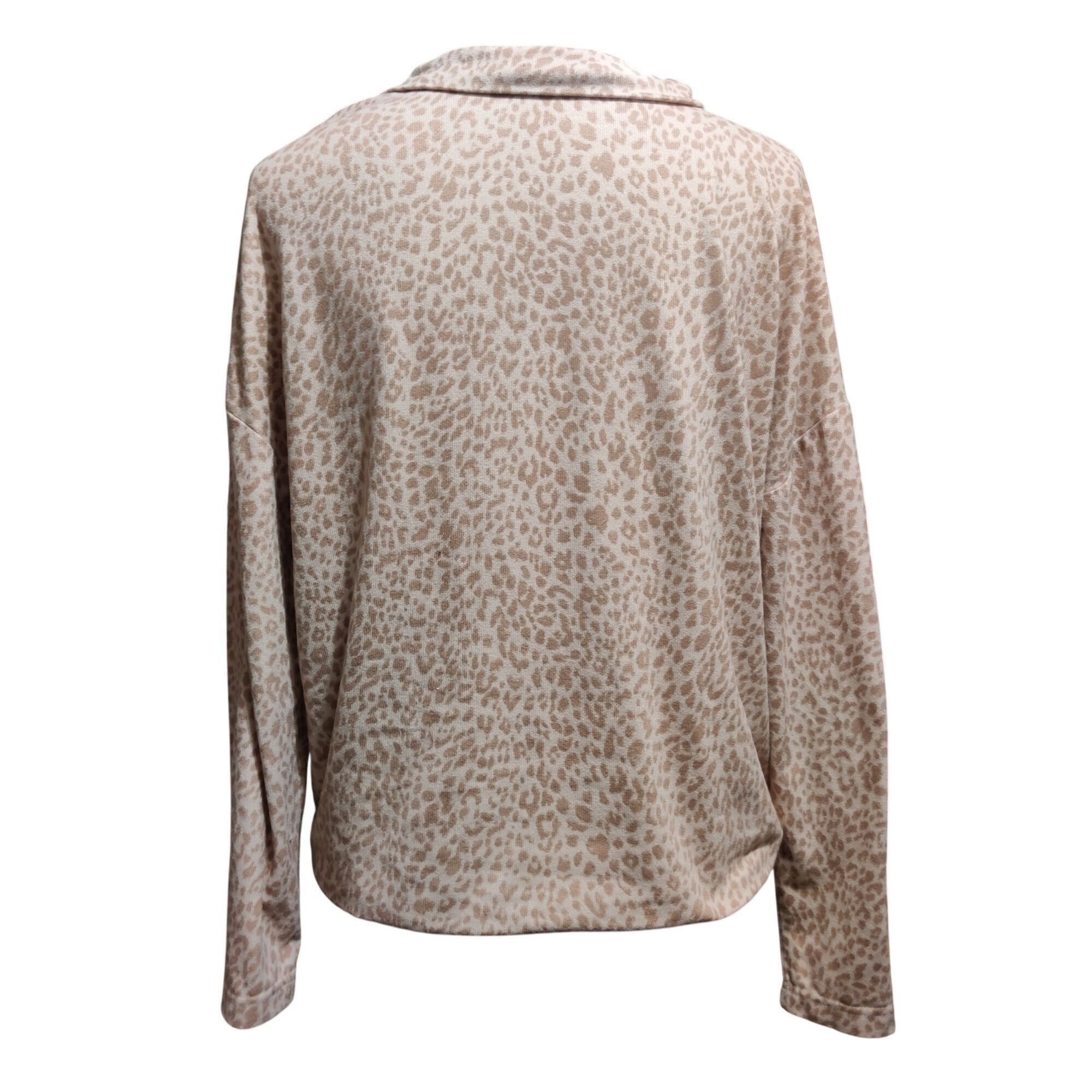 Other Fred David Beige Leopard Quarter Zip Cropped Pullover Drawst Size M / US 6-8 / IT 42-44 - 4 Thumbnail