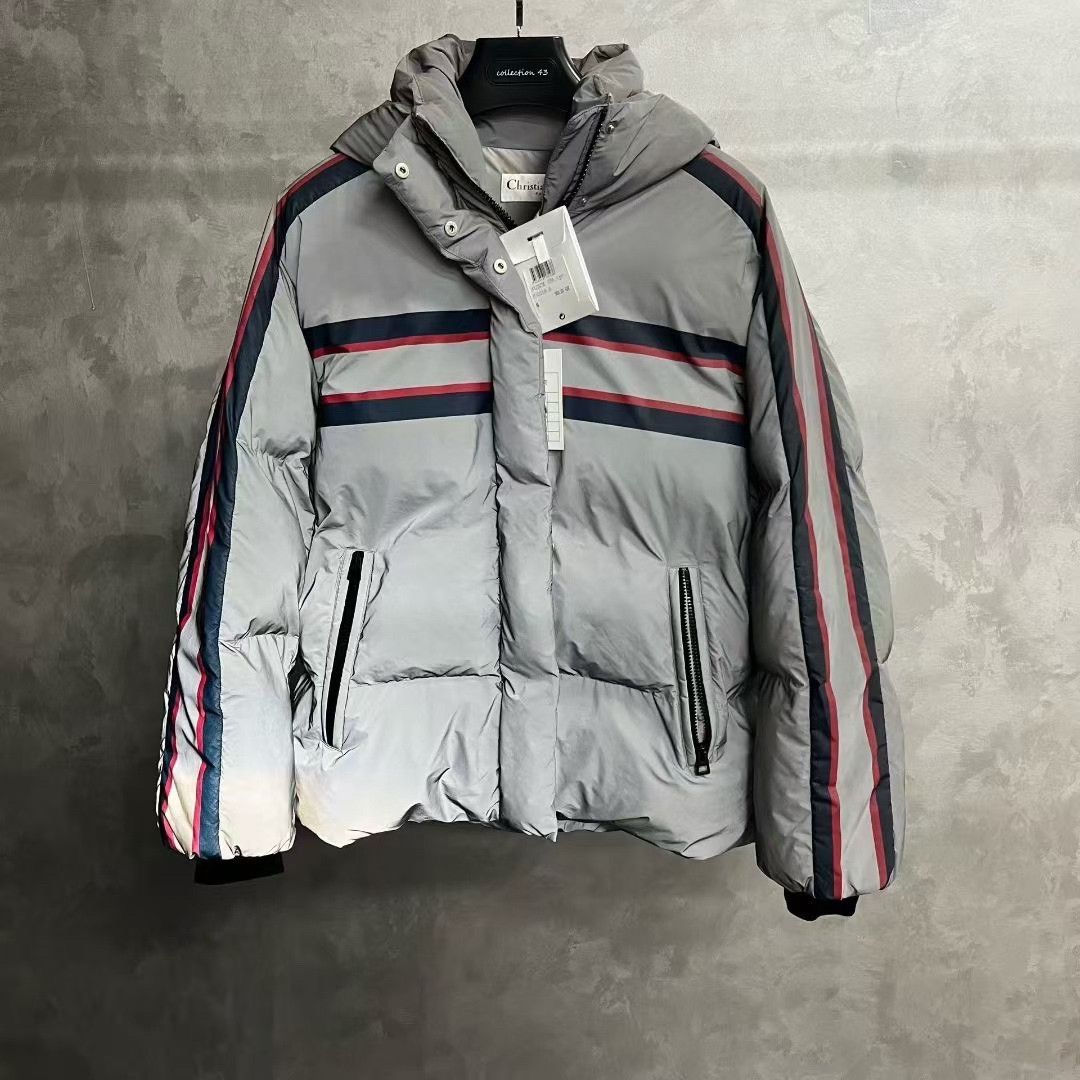 Dior Dior Gray Striped Hooded Down Jacket Size US M / EU 48-50 / 2 - 1 Thumbnail