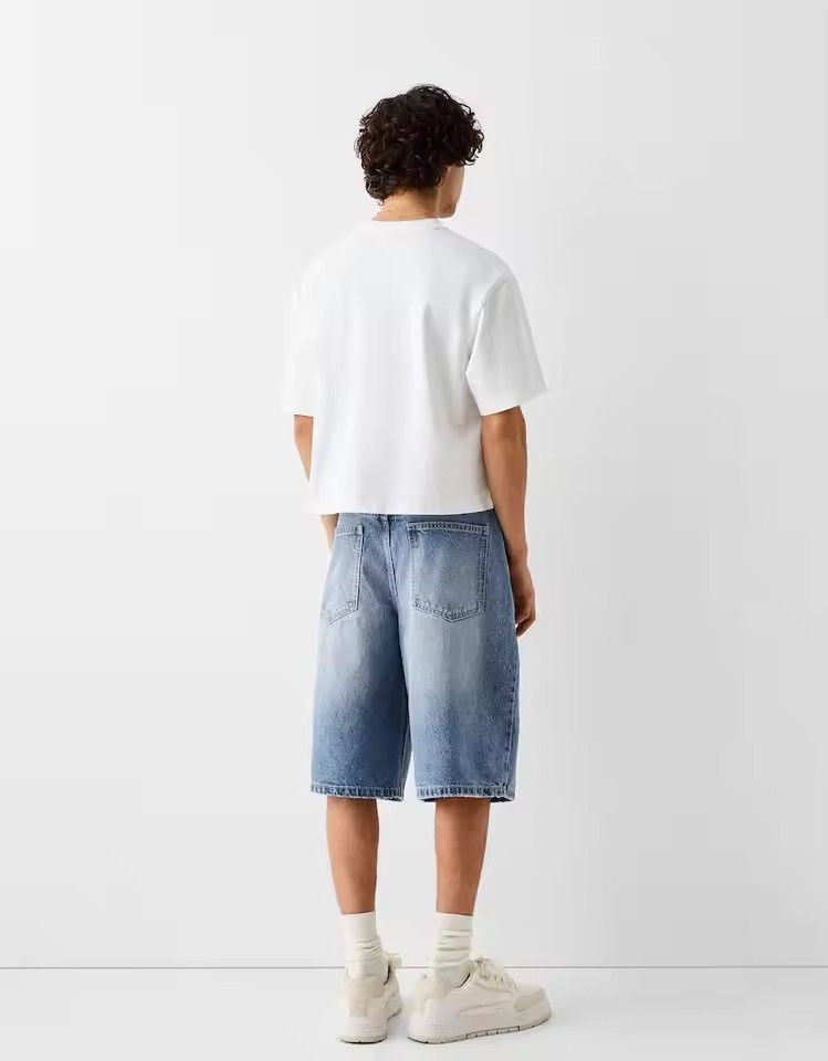 Jean Light Wash Blue Wide-Leg Shorts | Knee Length Baggy Jorts Size US 36 / EU 52 - 3 Thumbnail